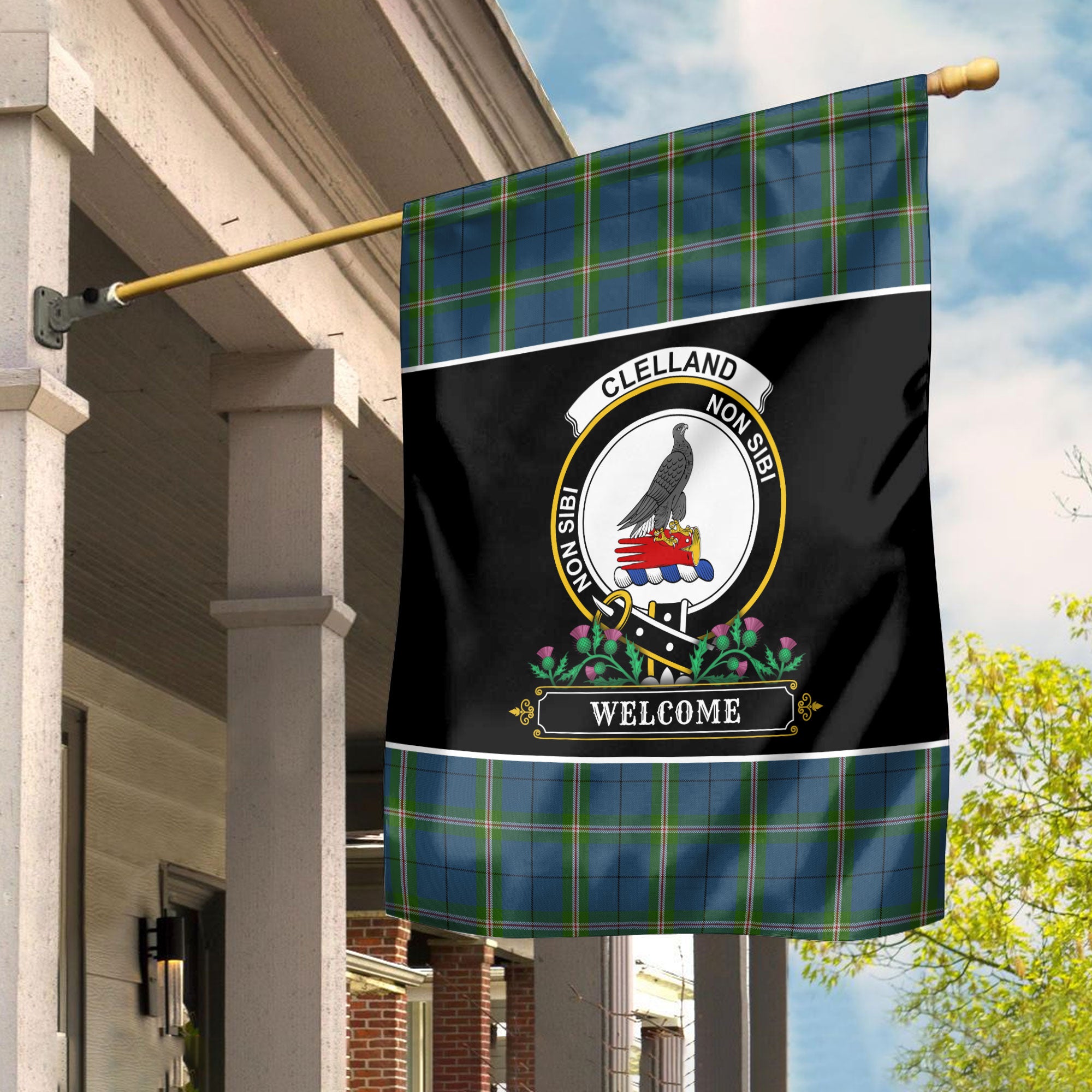 Clelland Tartan Crest Garden Flag - Welcome Style