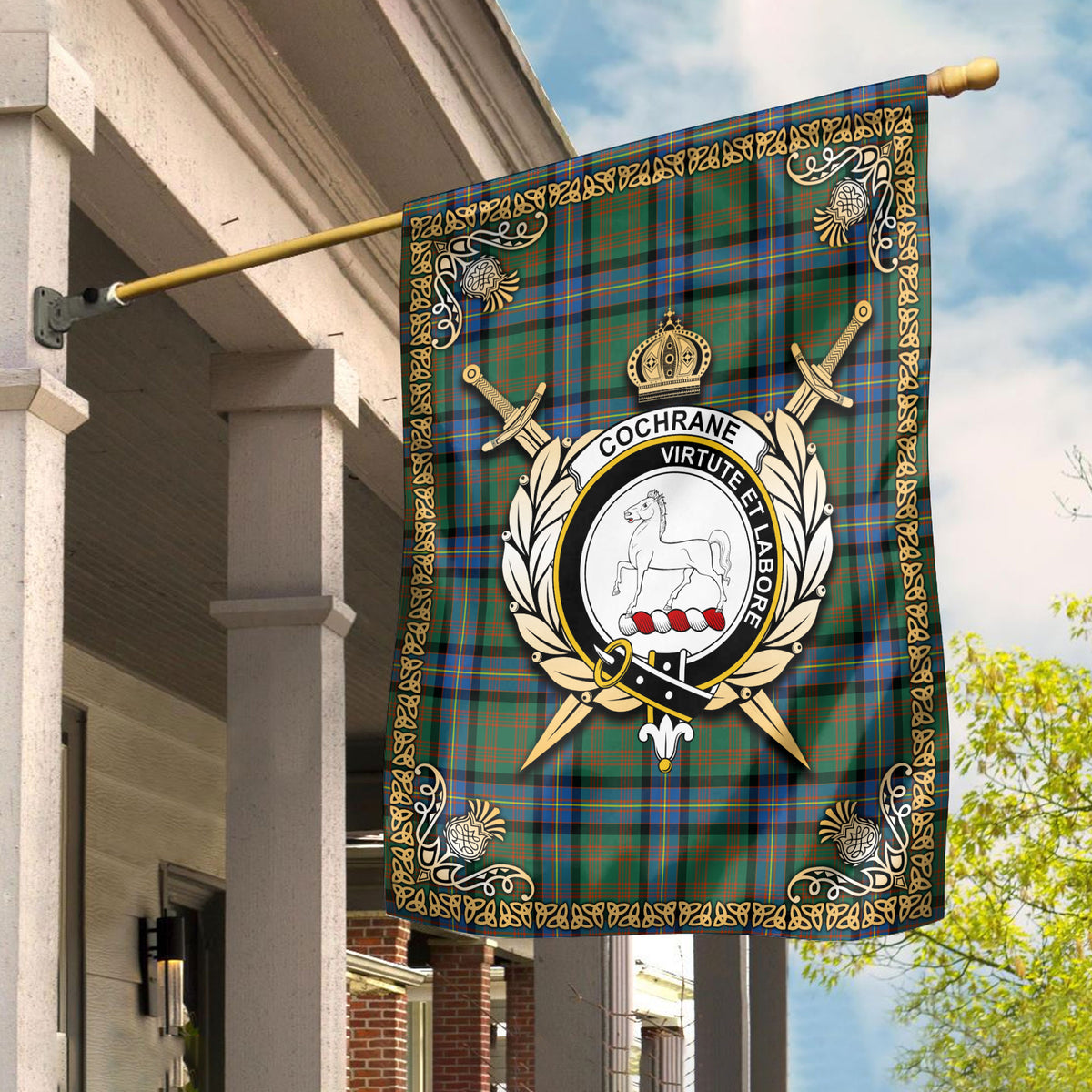 Cochrane Ancient Tartan Crest Garden Flag - Celtic Thistle Style ...