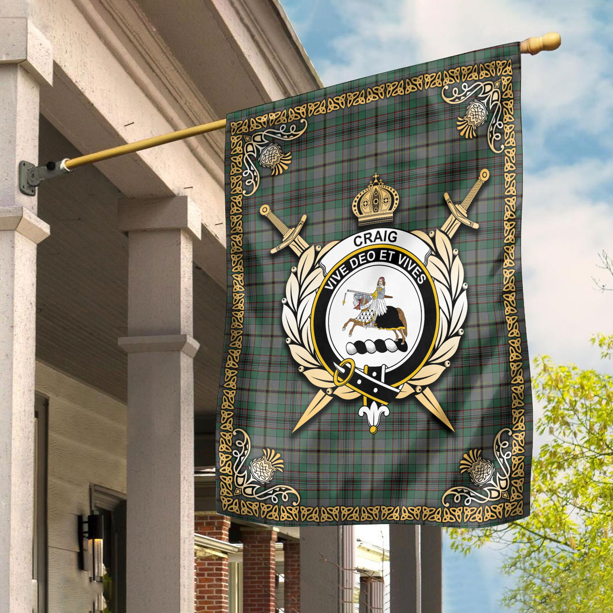 Craig Tartan Crest Garden Flag - Celtic Thistle Style