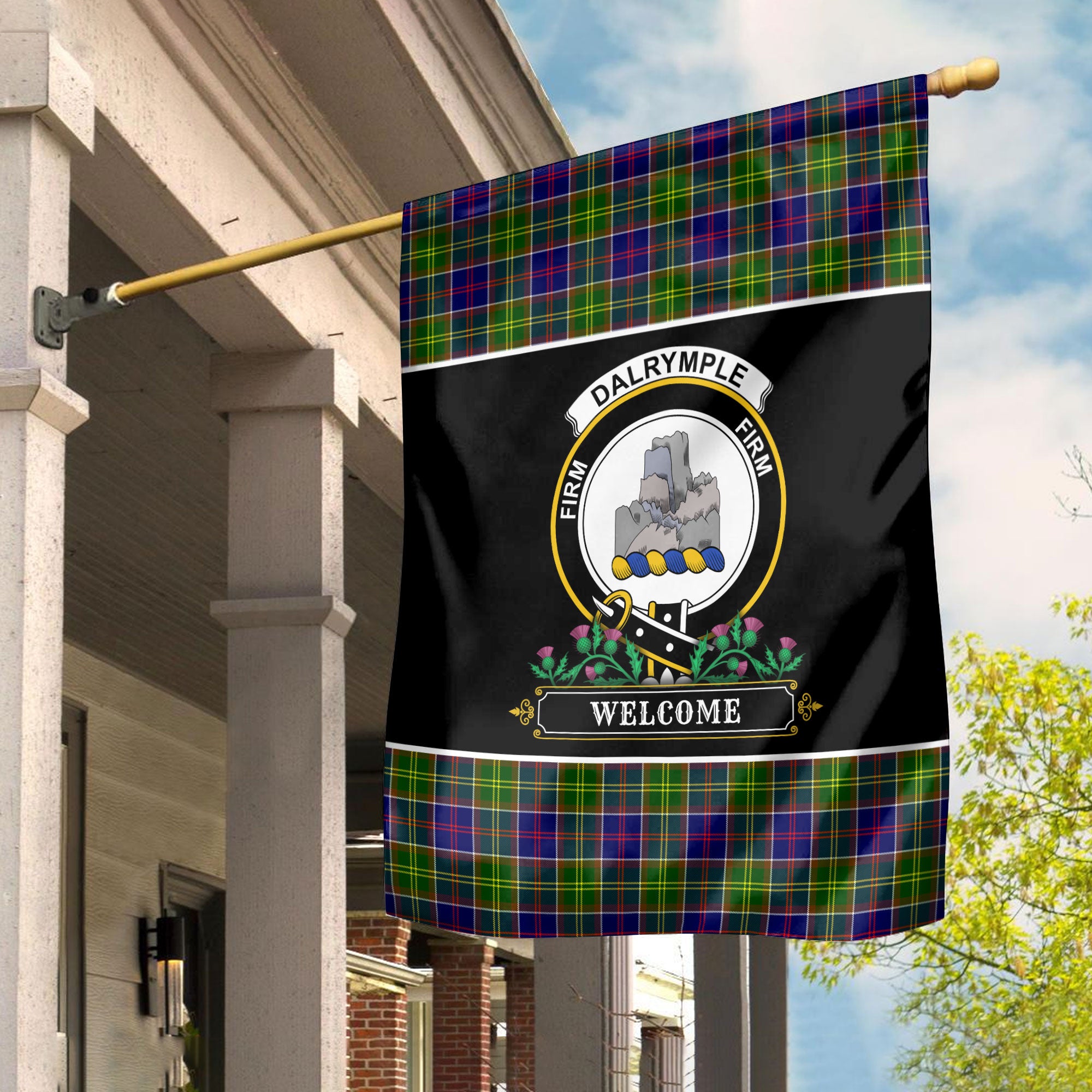 Dalrymple Tartan Crest Garden Flag - Welcome Style