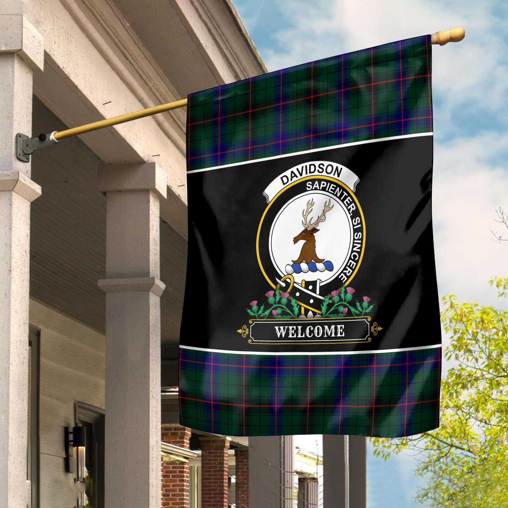 Davidson Modern Tartan Crest Garden Flag - Welcome Style