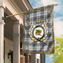 Douglas Grey Modern Tartan Crest Garden Flag - Celtic Thistle Style