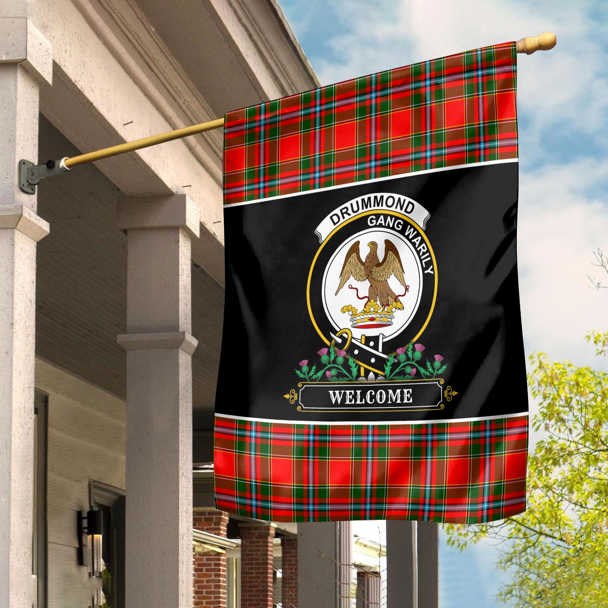 Drummond of Perth Tartan Crest Garden Flag - Welcome Style