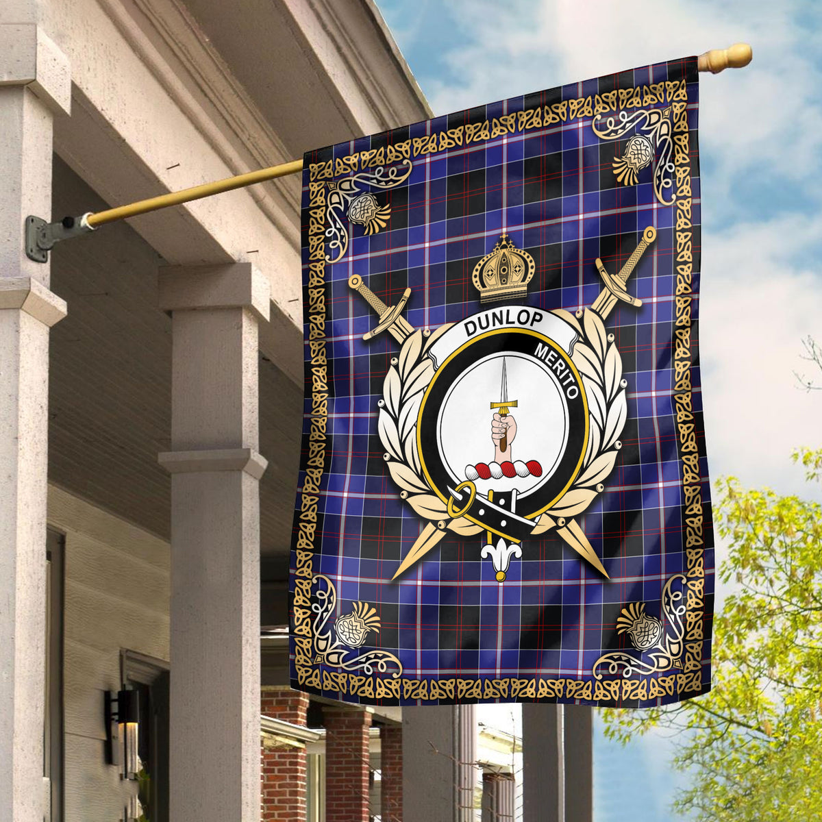 Dunlop Modern Tartan Crest Garden Flag - Celtic Thistle Style