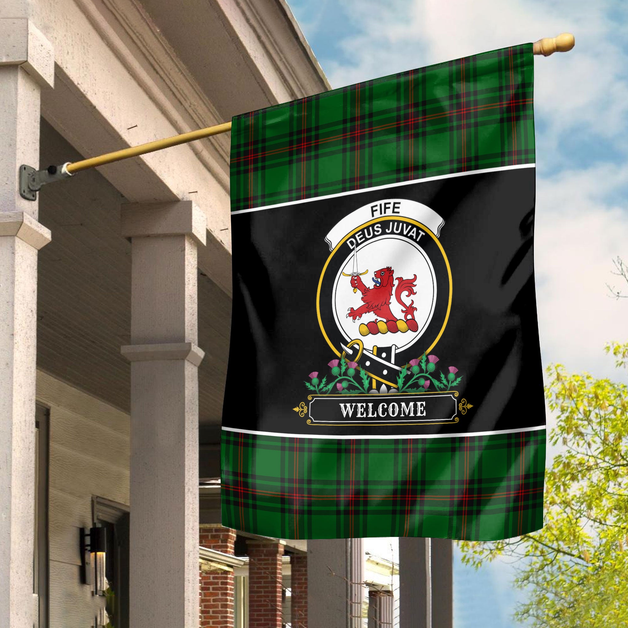 Fife District Tartan Crest Garden Flag - Welcome Style