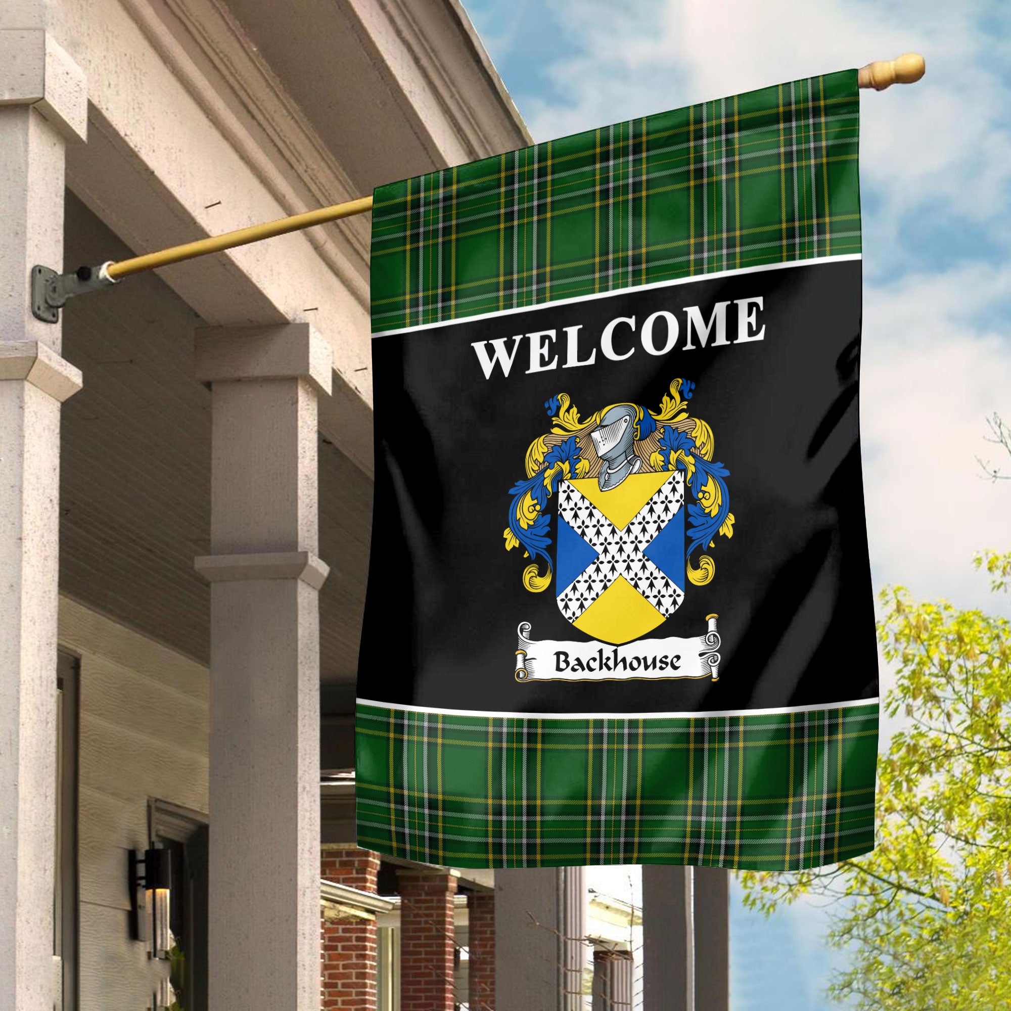 Backhouse Tartan Crest Black Garden Flag