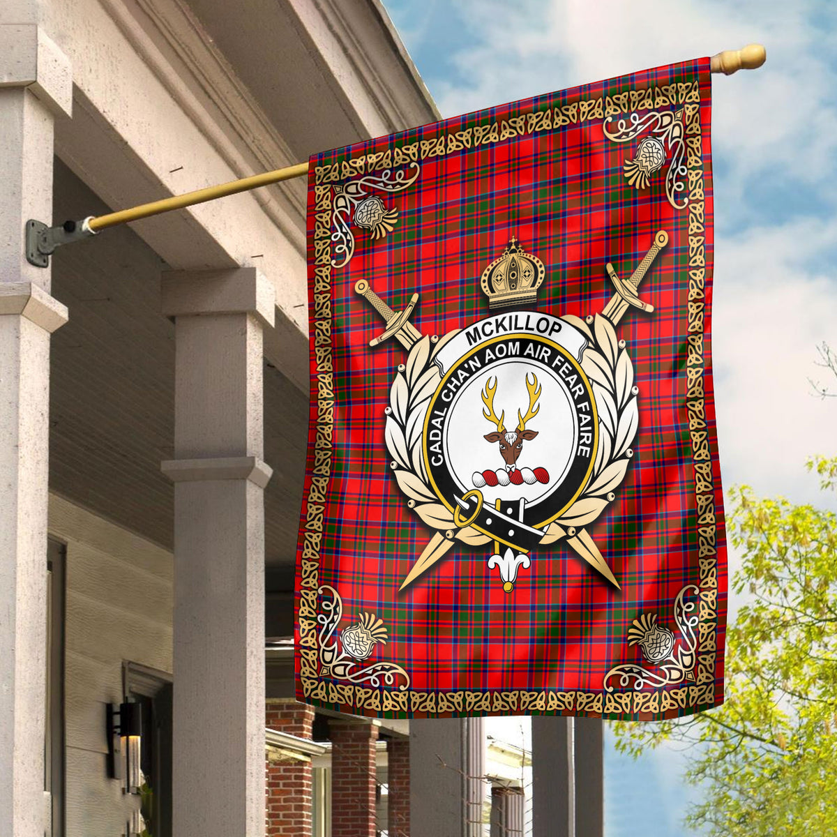 McKillop Tartan Crest Garden Flag - Celtic Thistle Style