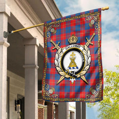 Galloway Red Tartan Crest Garden Flag - Celtic Thistle Style