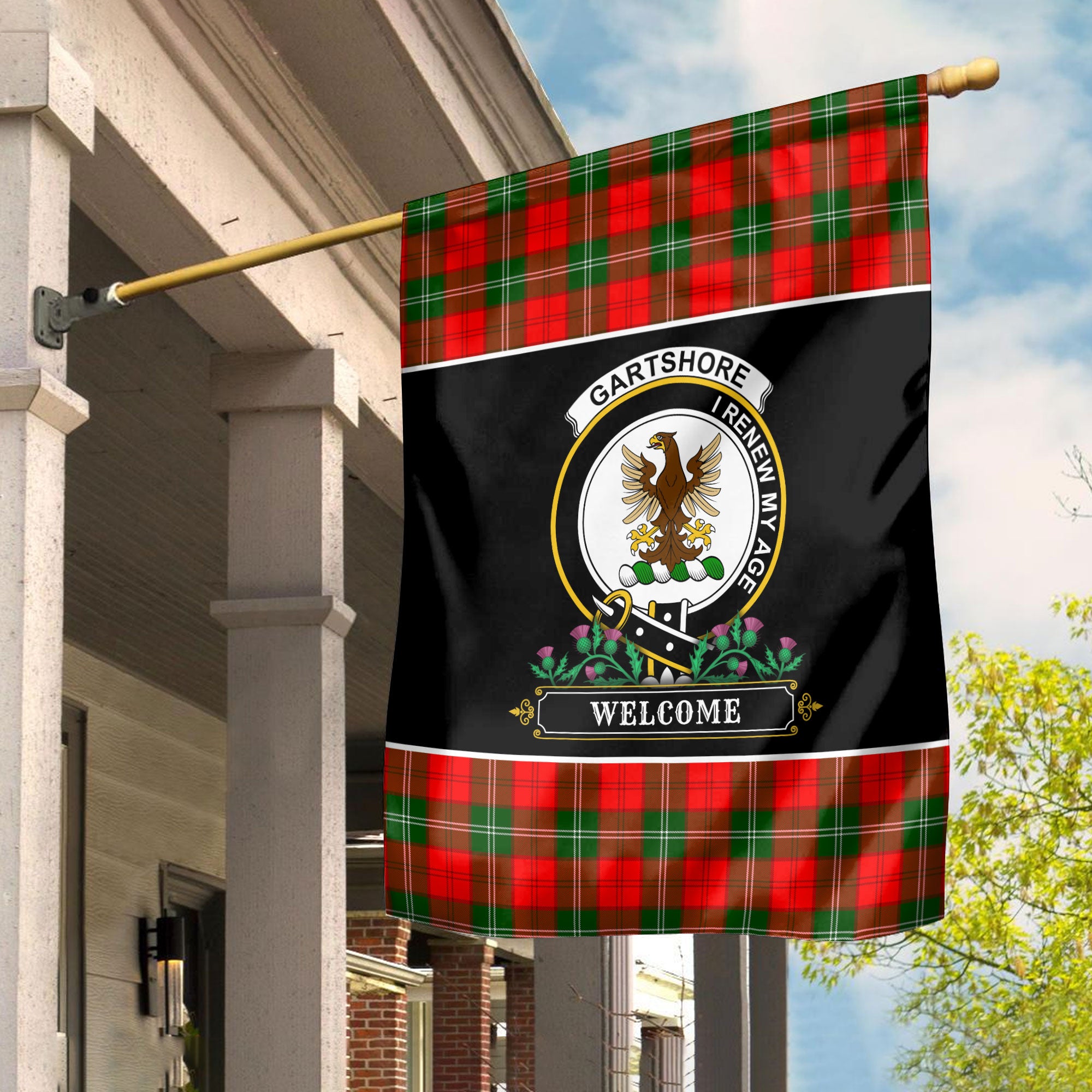 Gartshore Tartan Crest Garden Flag - Welcome Style