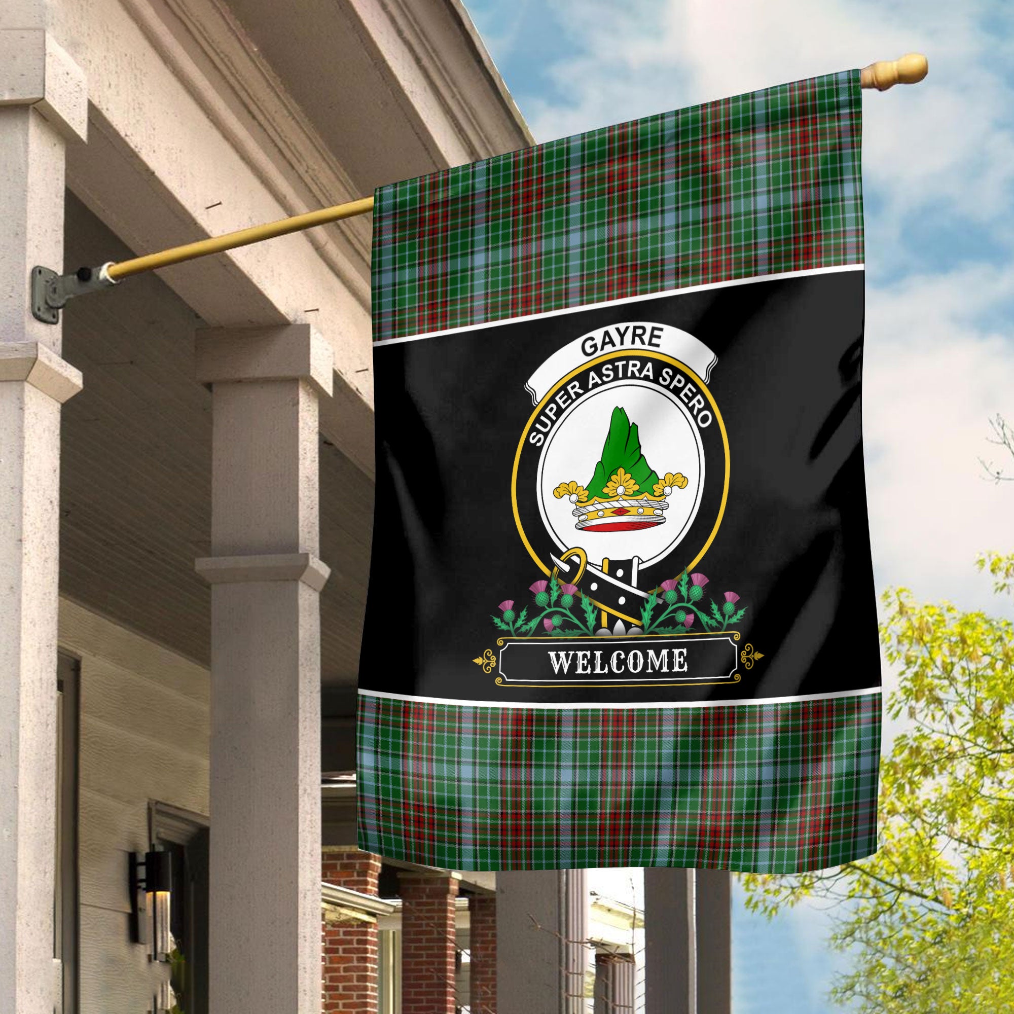 Gayre Tartan Crest Garden Flag - Welcome Style