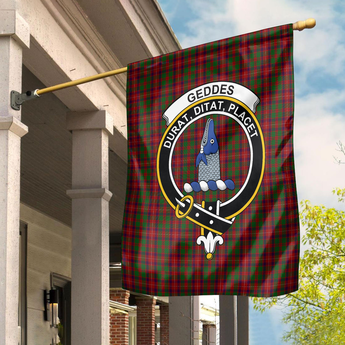 Geddes Tartan Crest Garden Flag