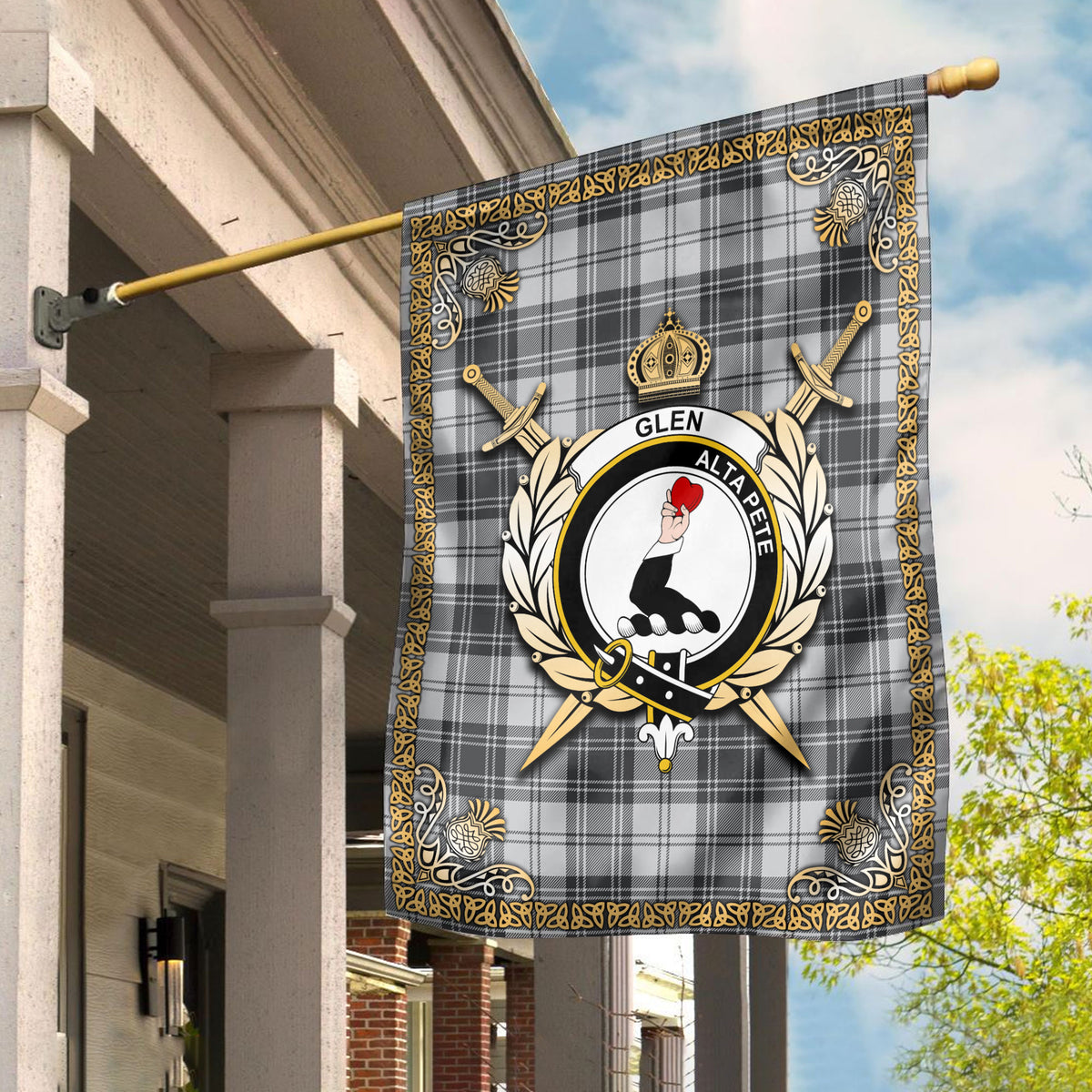 Glen Tartan Crest Garden Flag - Celtic Thistle Style