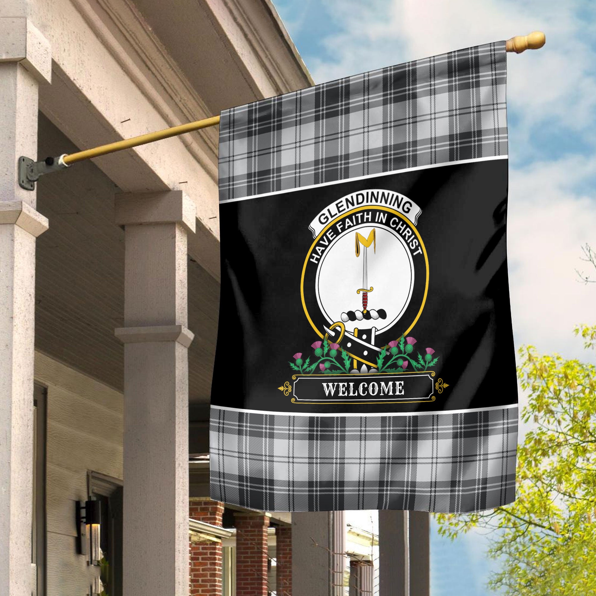 Glendinning Tartan Crest Garden Flag - Welcome Style