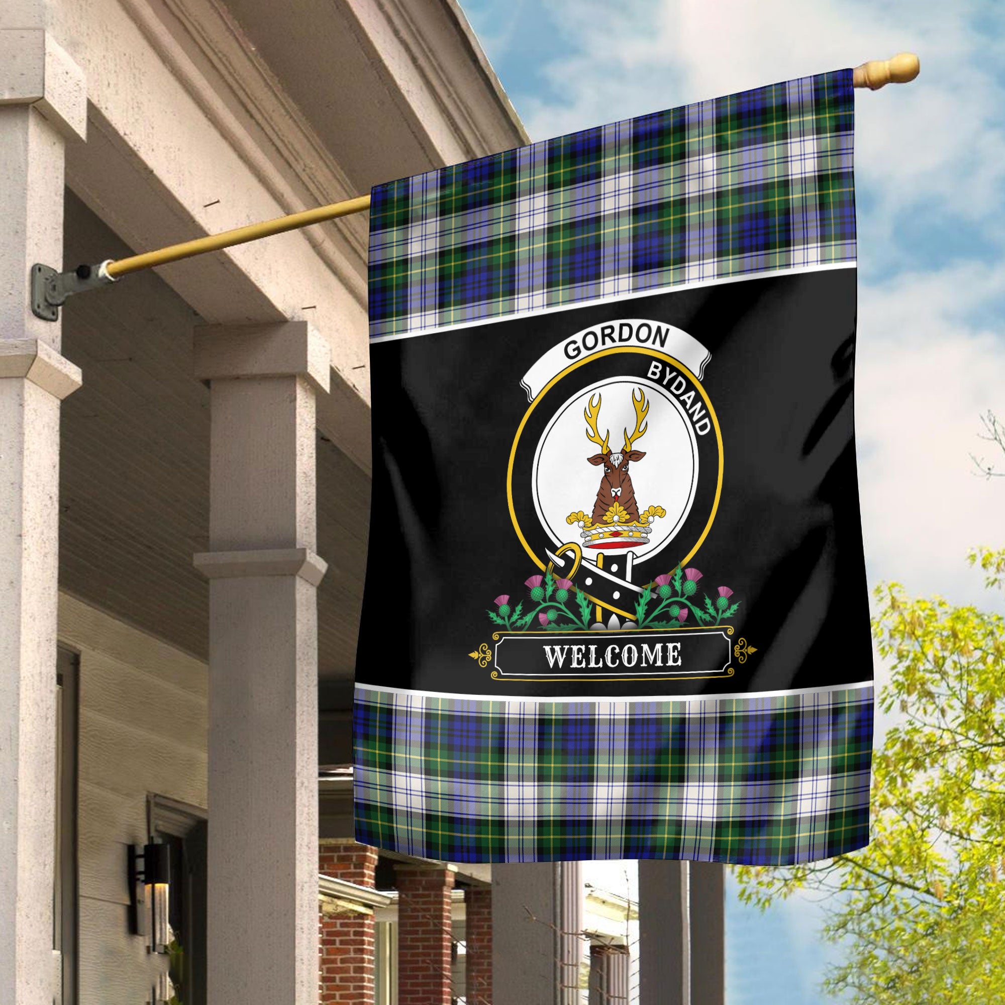 Gordon Dress Modern Tartan Crest Garden Flag - Welcome Style