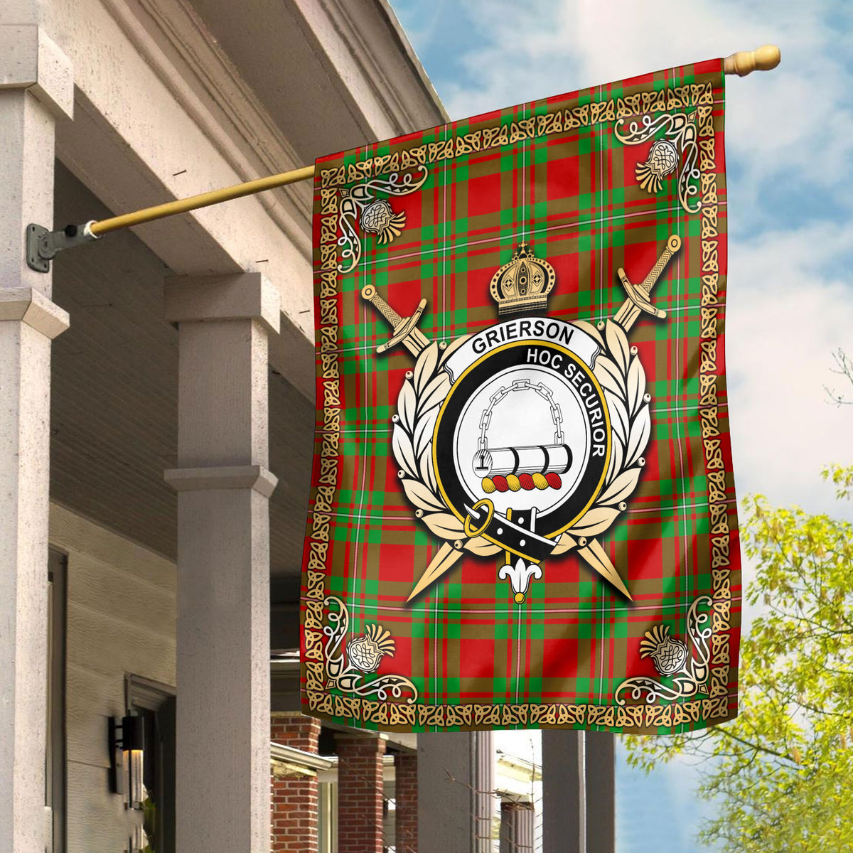 Grierson Tartan Crest Garden Flag - Celtic Thistle Style