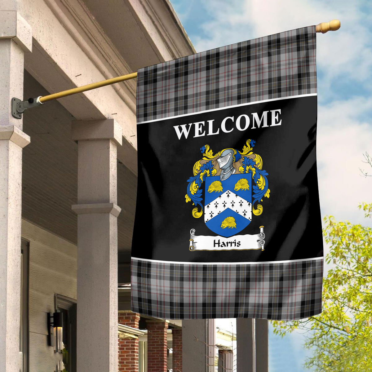 Harris Tartan Crest Black Garden Flag