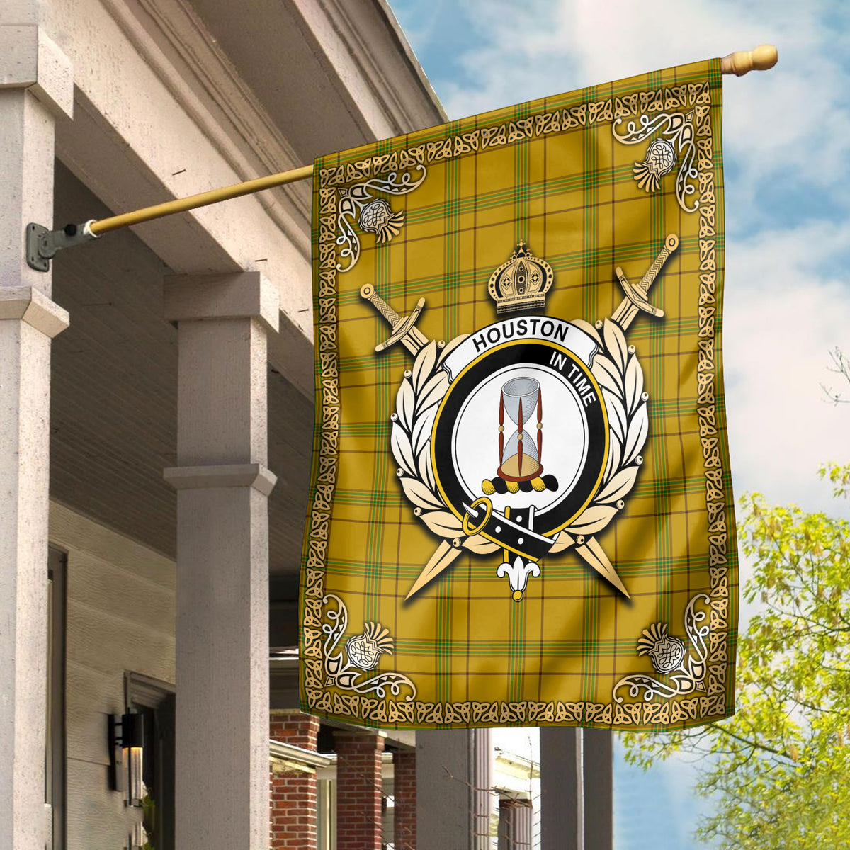 Houston Tartan Crest Garden Flag - Celtic Thistle Style