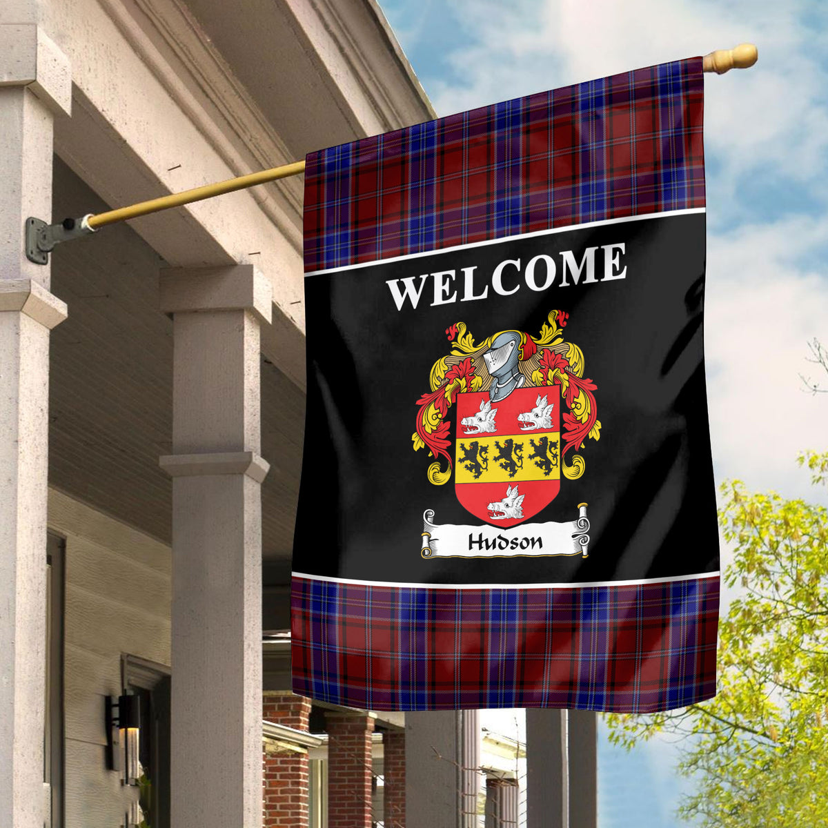 Hudson Tartan Crest Black Garden Flag