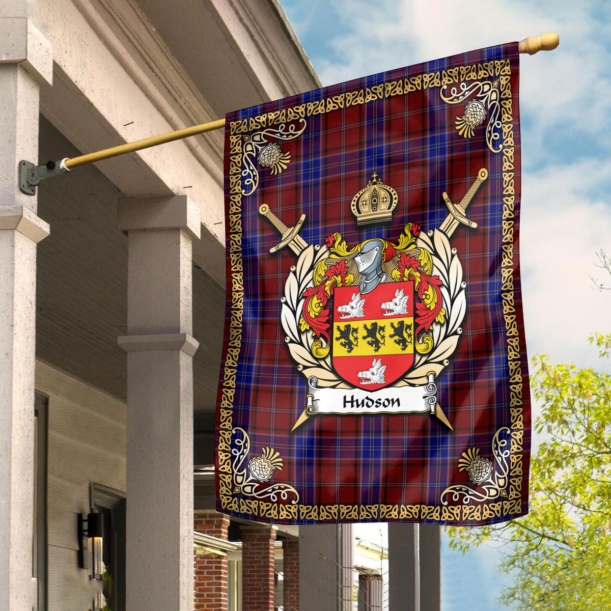 Hudson Tartan Crest Garden Flag - Celtic Thistle Style