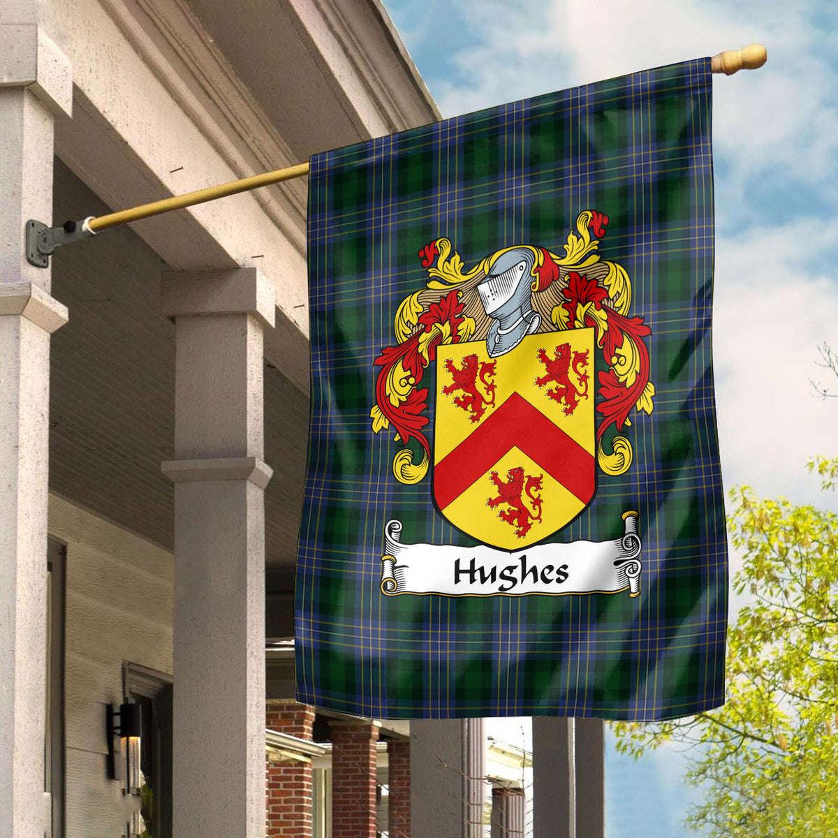 Hughes Tartan Crest Garden Flag