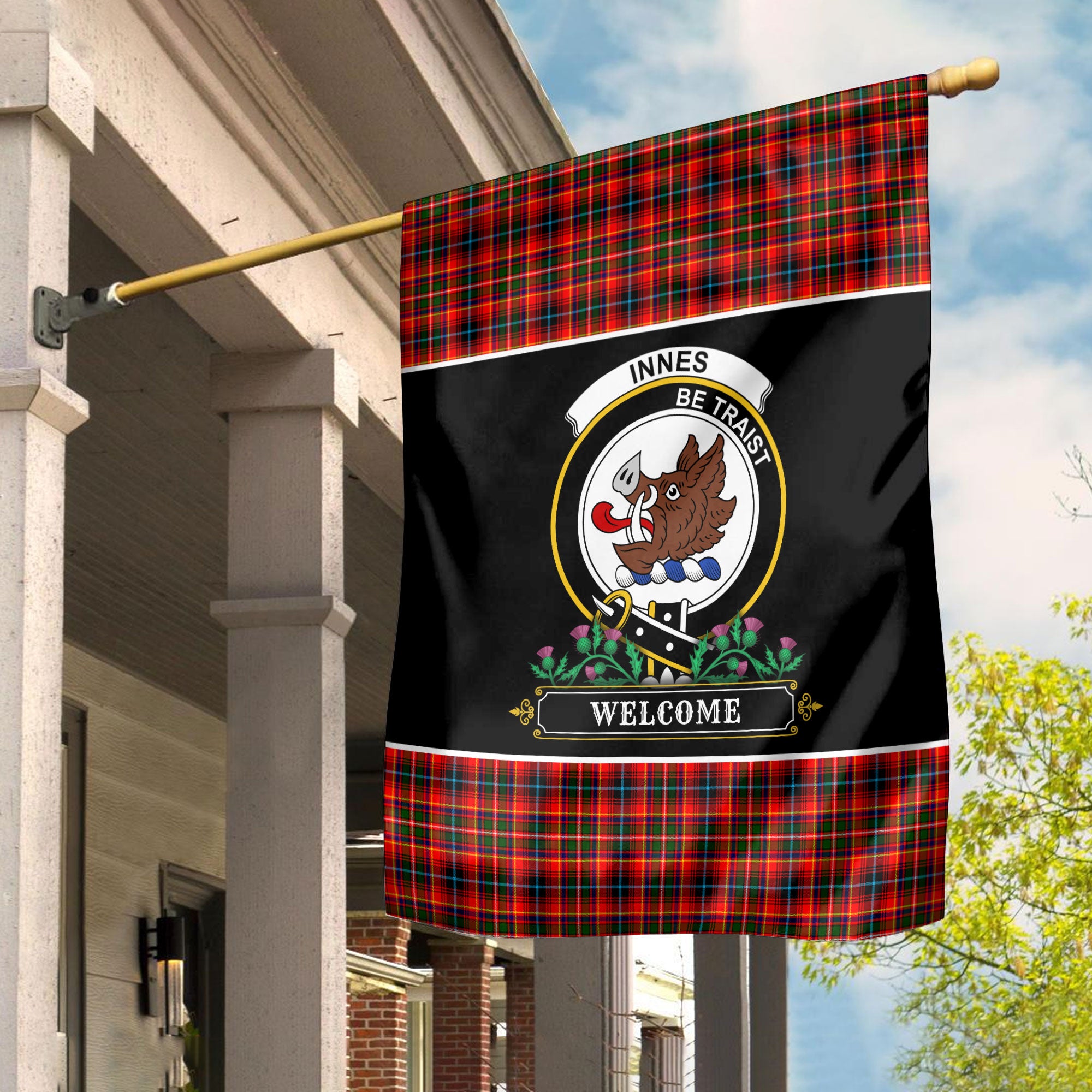 Innes Modern Tartan Crest Garden Flag - Welcome Style