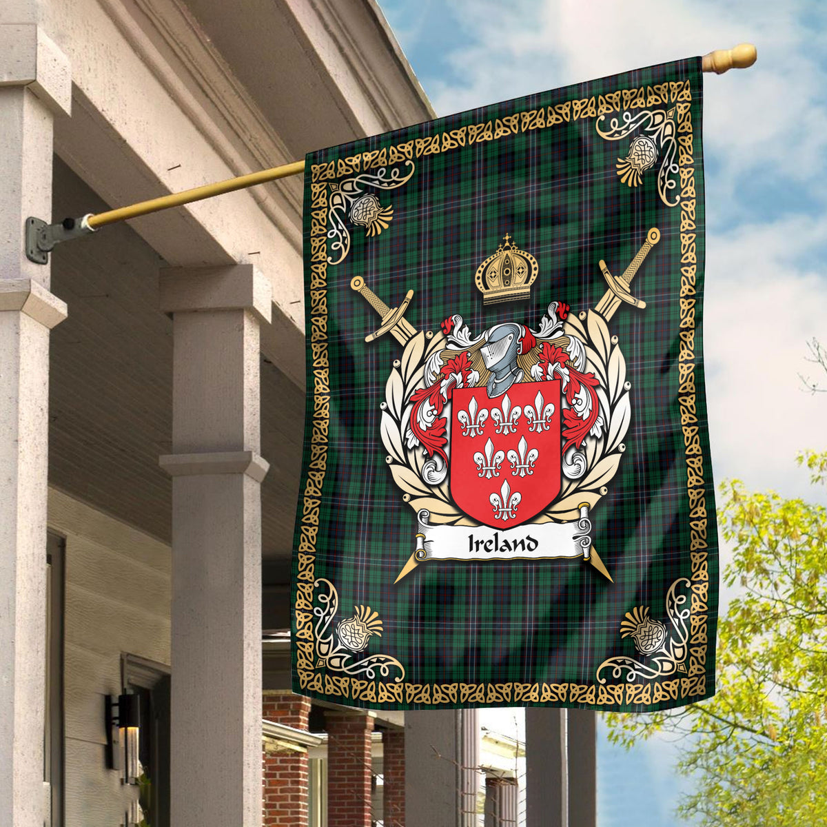 Ireland Tartan Crest Garden Flag - Celtic Thistle Style