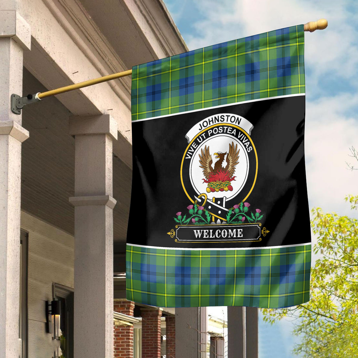 Johnston of Caskieben Ancient Tartan Crest Garden Flag - Welcome Style