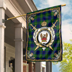 Johnston of Caskieben Modern Tartan Crest Garden Flag - Celtic Thistle Style