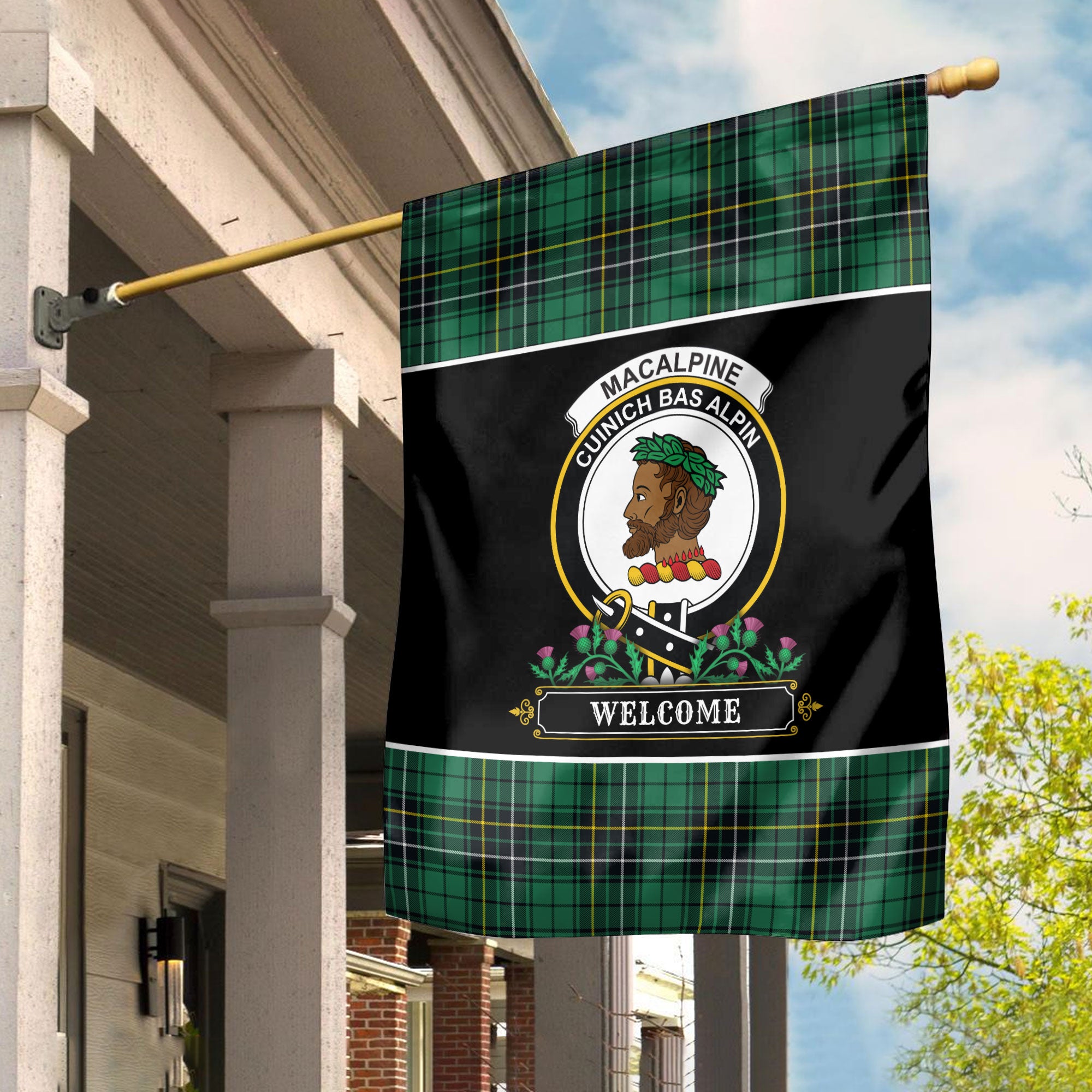 MacAlpine Ancient Tartan Crest Garden Flag - Welcome Style