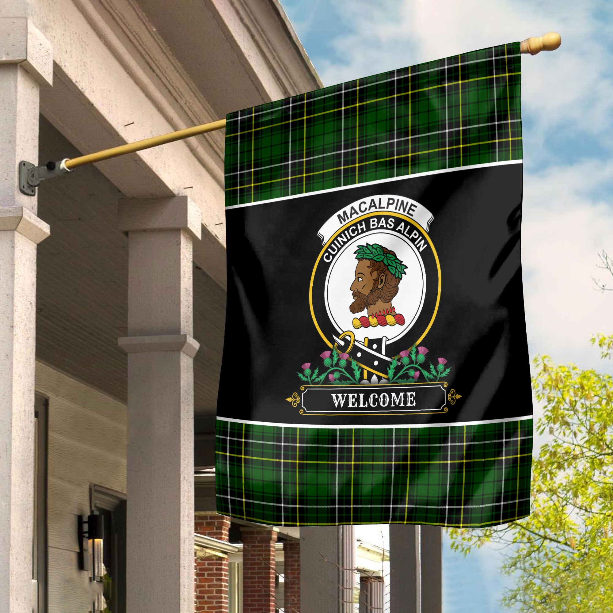 MacAlpine Modern Tartan Crest Garden Flag - Welcome Style