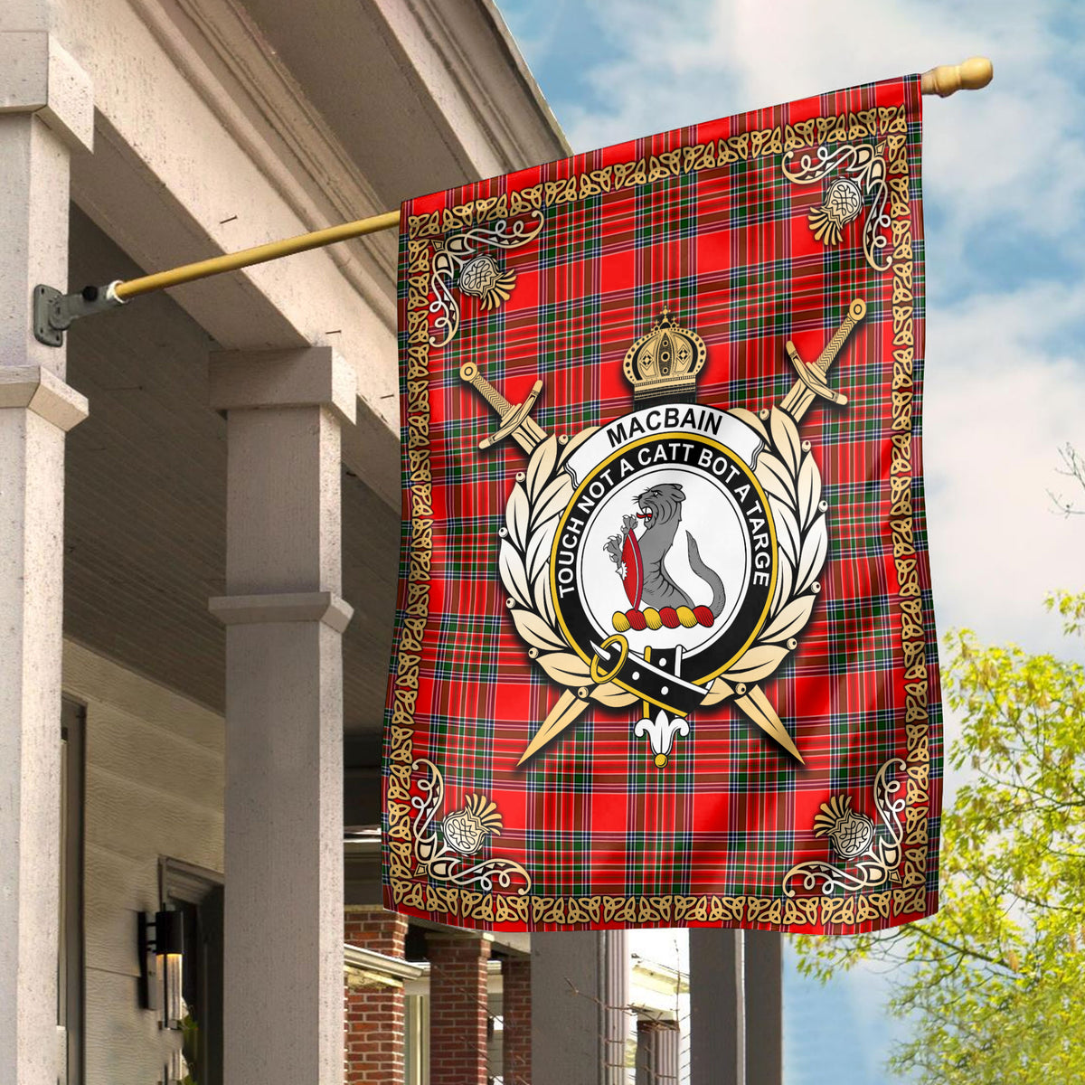 MacBain Tartan Crest Garden Flag - Celtic Thistle Style