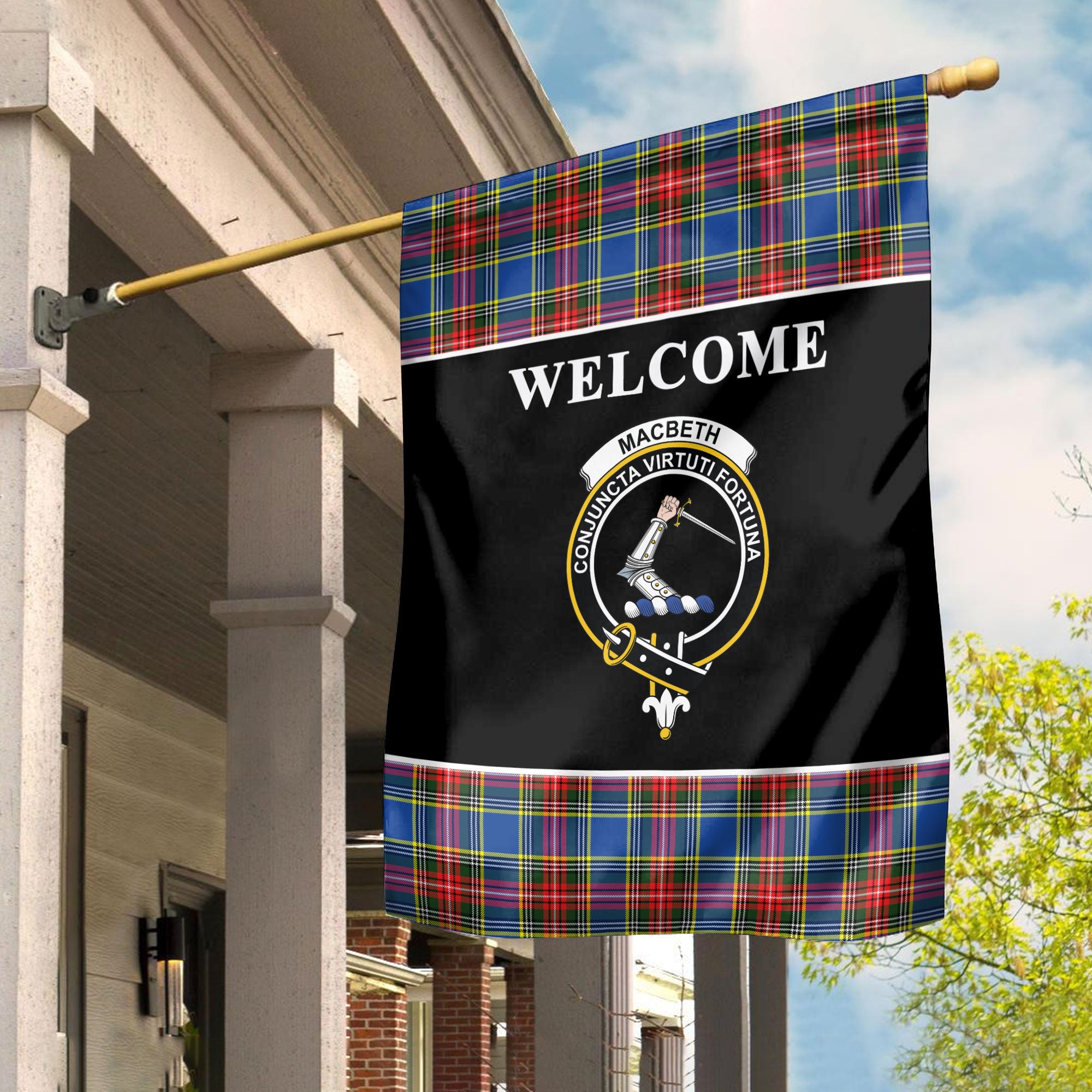 MacBeth Modern Tartan Crest Black Garden Flag