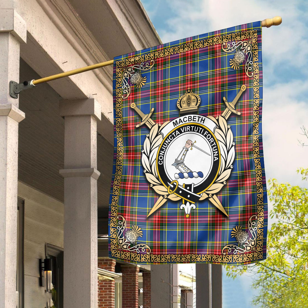 MacBeth Modern Tartan Crest Garden Flag - Celtic Thistle Style