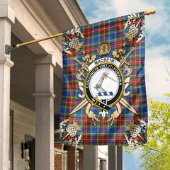 MacBeth Modern Tartan Crest Black Garden Flag - Gold Thistle Style