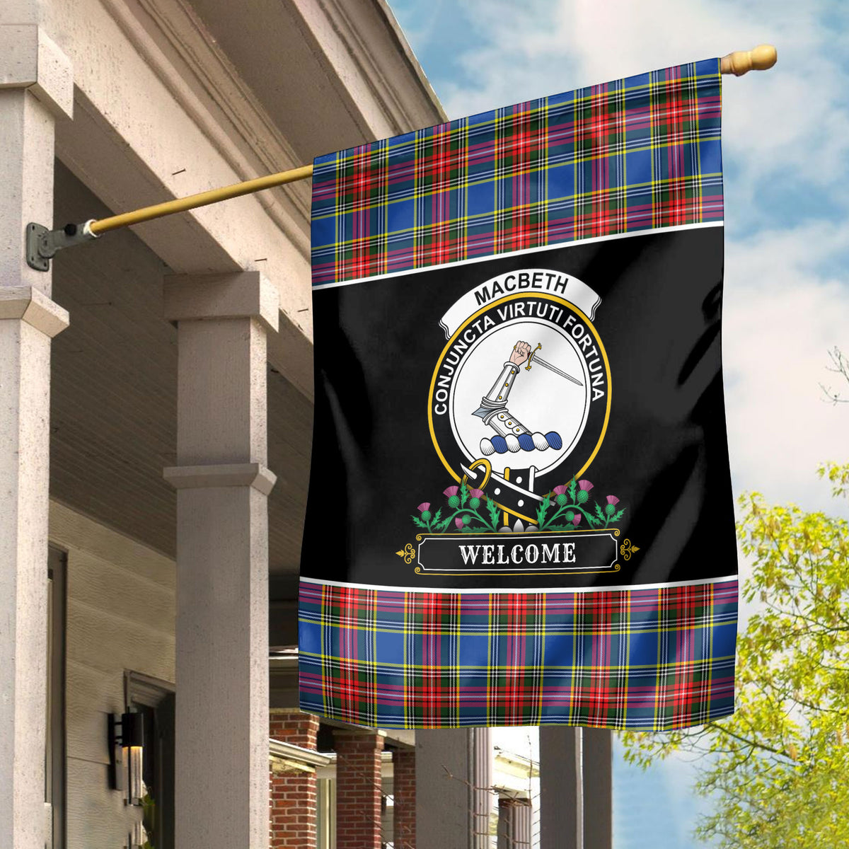 MacBeth Modern Tartan Crest Garden Flag - Welcome Style