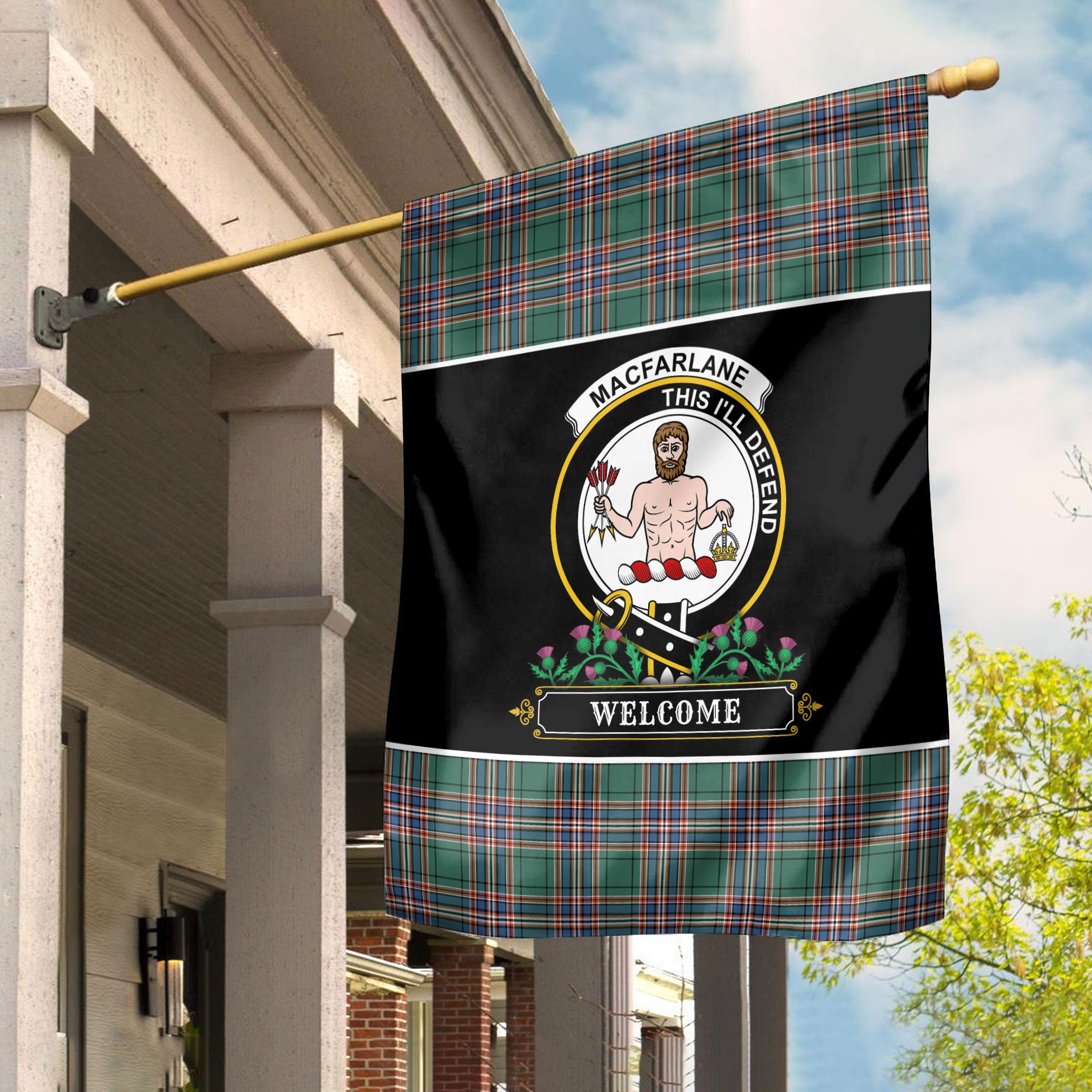 MacFarlane Hunting Ancient Tartan Crest Garden Flag - Welcome Style