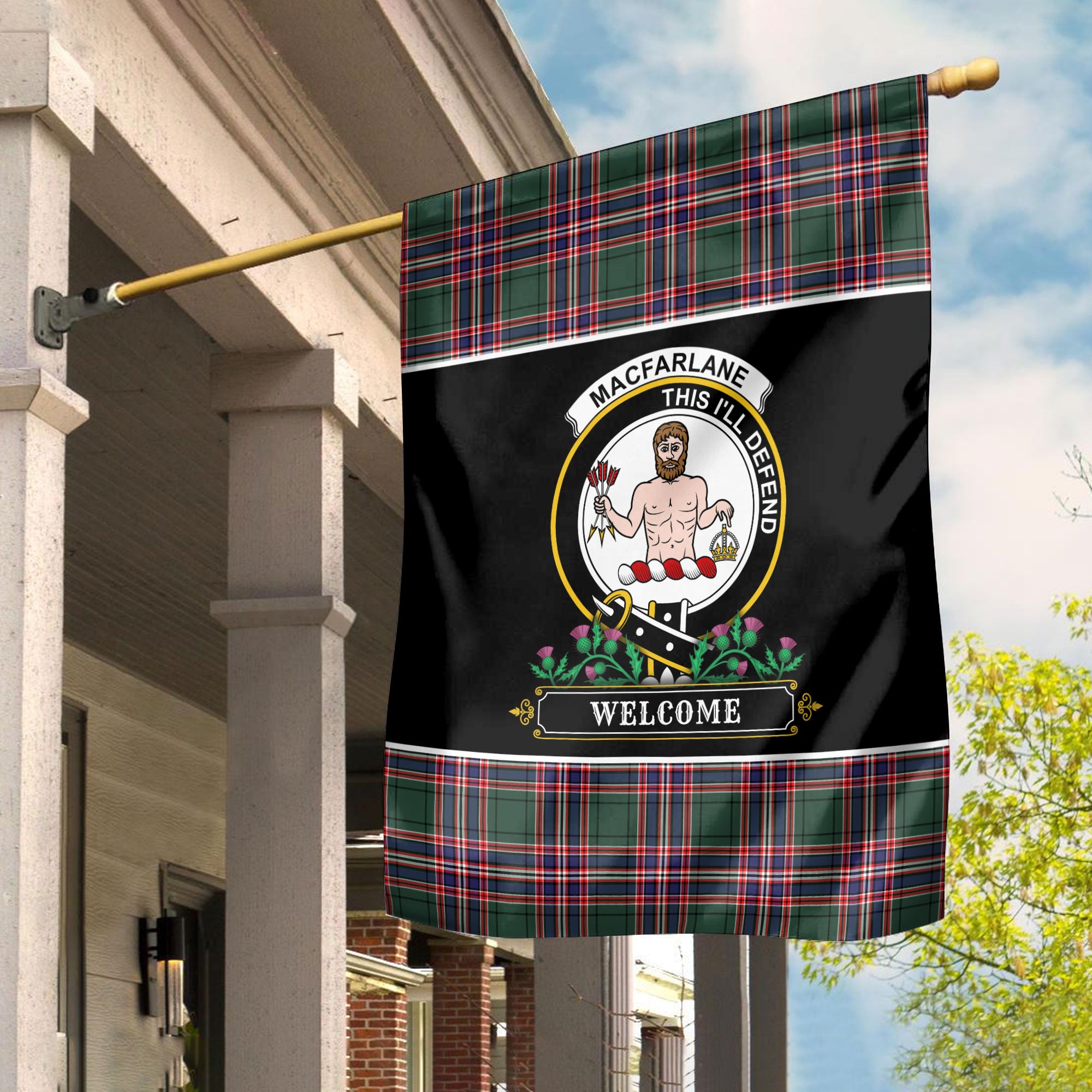 MacFarlane Hunting Modern Tartan Crest Garden Flag - Welcome Style