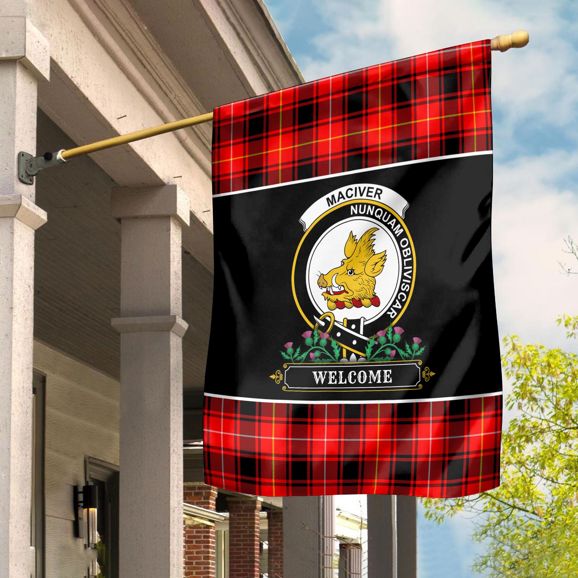 MacIver Modern Tartan Crest Garden Flag - Welcome Style