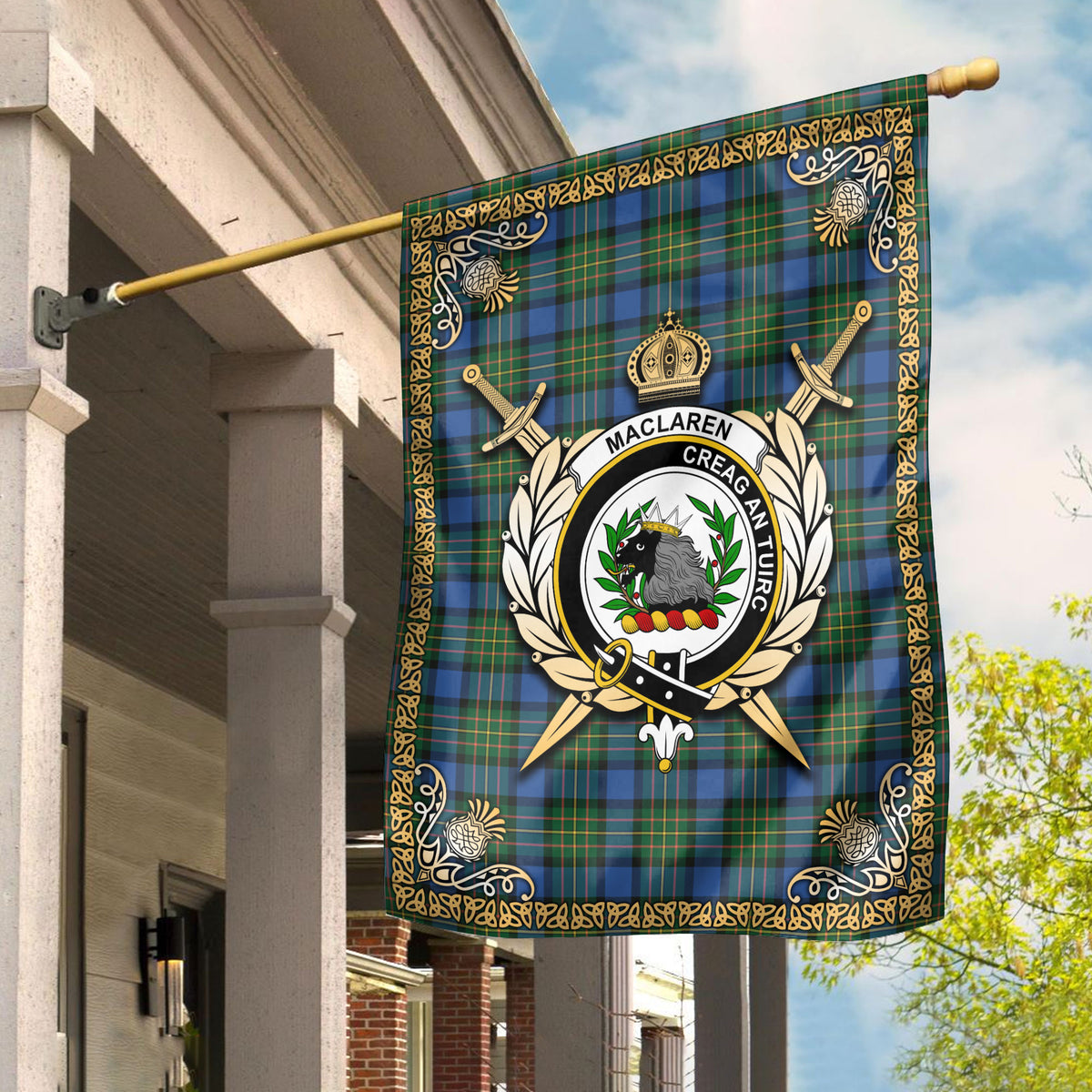 MacLaren Ancient Tartan Crest Garden Flag - Celtic Thistle Style