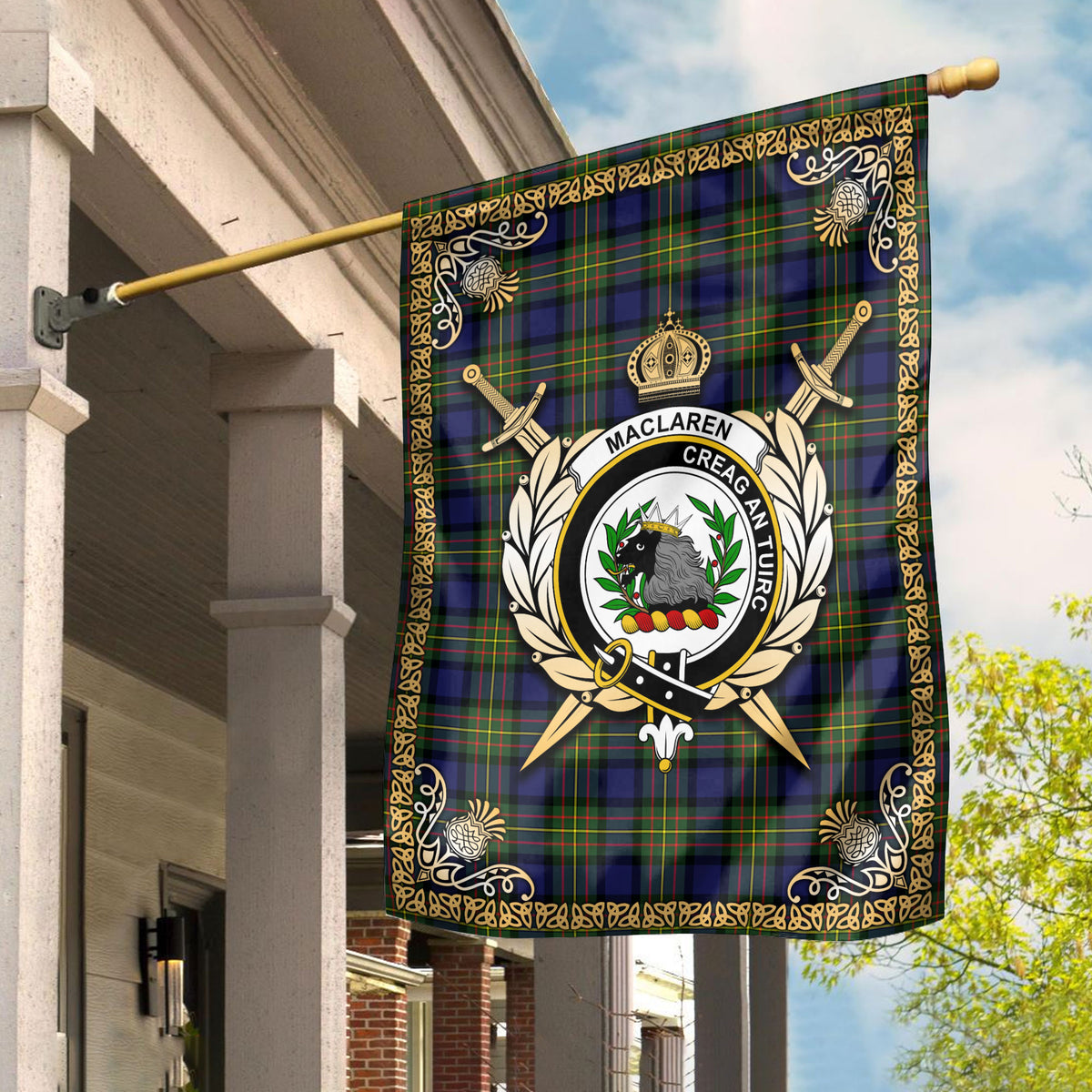 MacLaren Modern Tartan Crest Garden Flag - Celtic Thistle Style