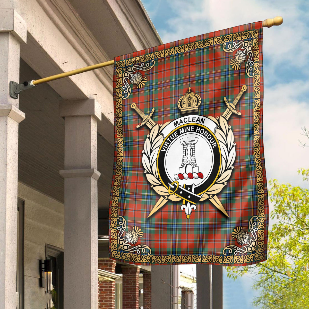 MacLean of Duart Ancient Tartan Crest Garden Flag - Celtic Thistle Style