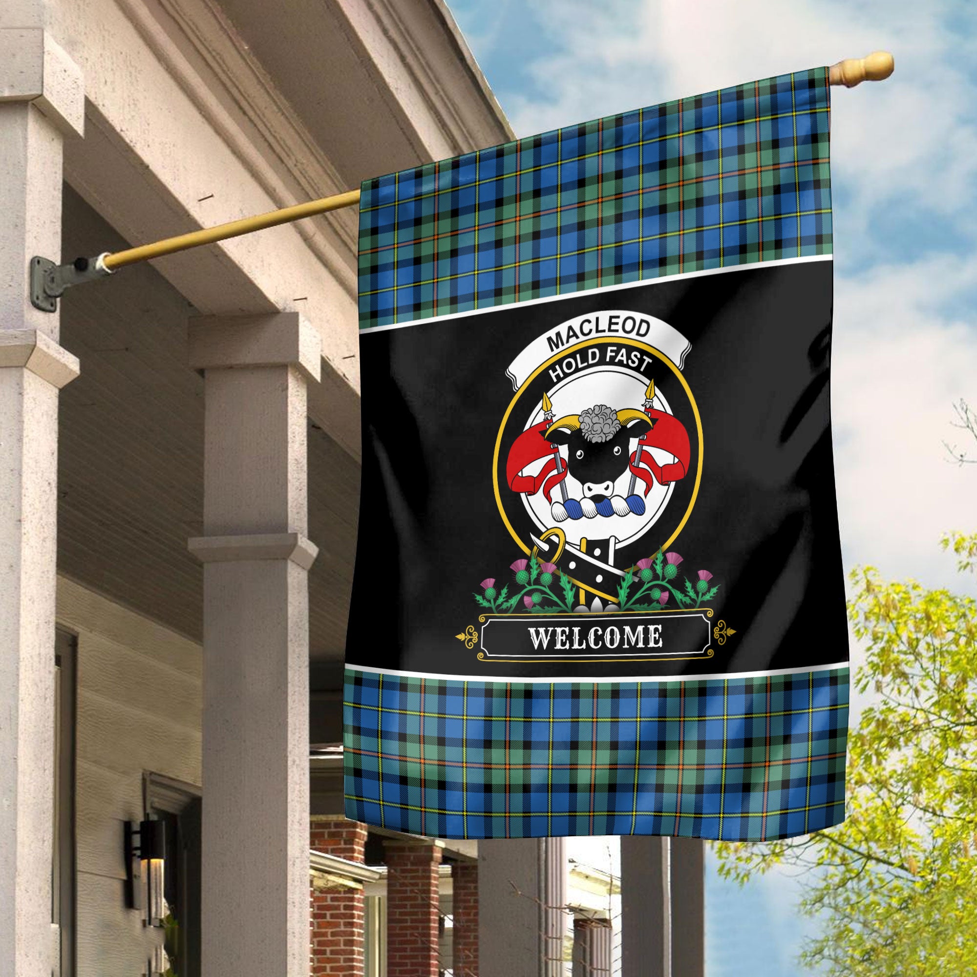 MacLeod of Harris Ancient Tartan Crest Garden Flag - Welcome Style