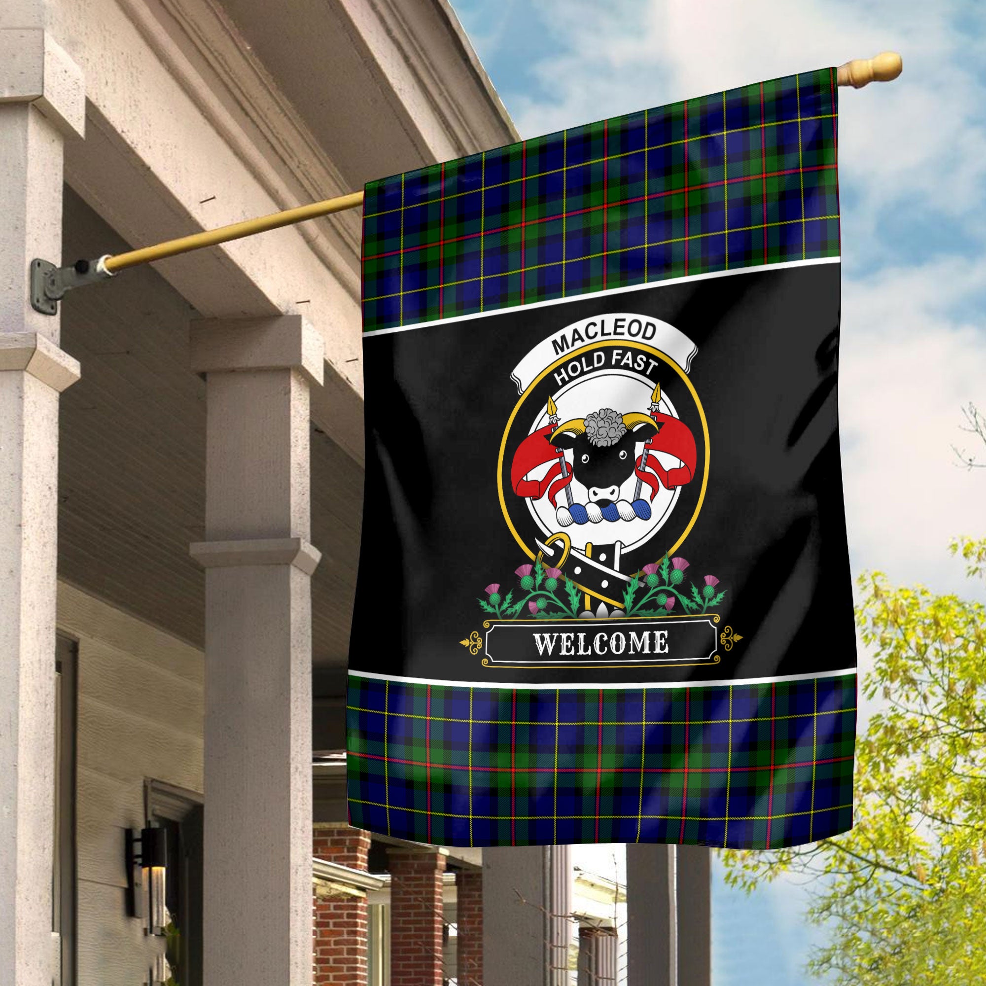 MacLeod of Harris Modern Tartan Crest Garden Flag - Welcome Style