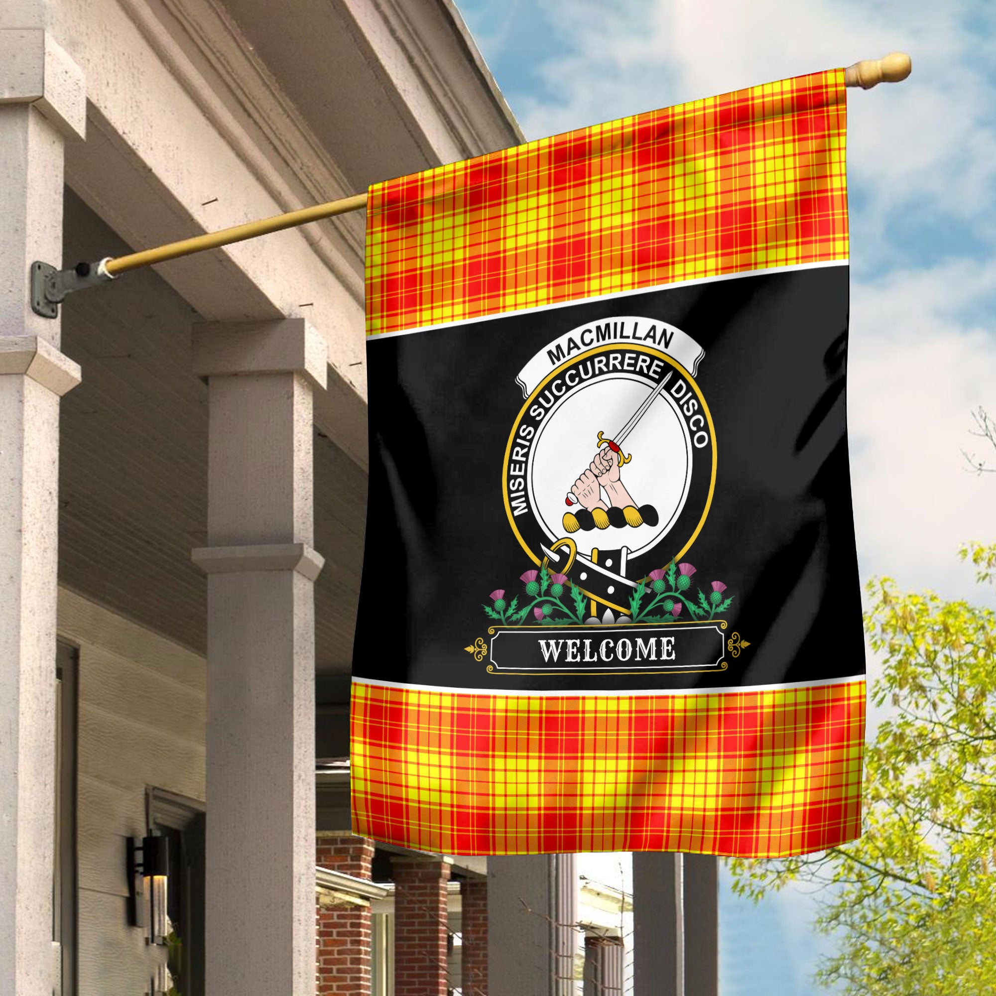 MacMillan Clan Tartan Crest Garden Flag - Welcome Style