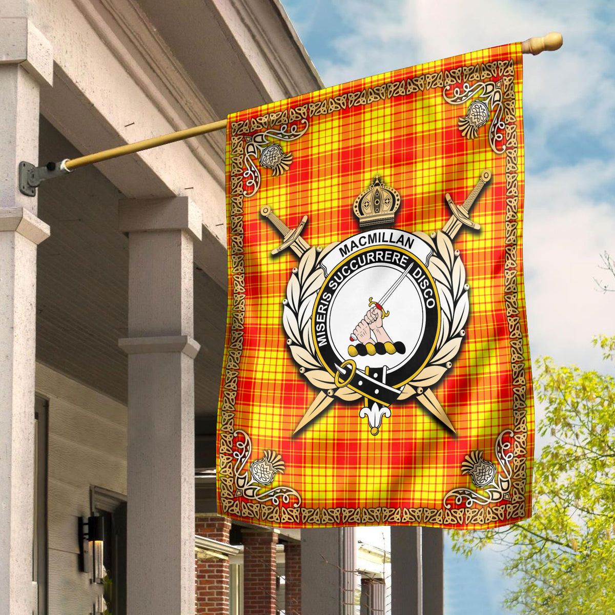 MacMillan Clan Tartan Crest Garden Flag - Celtic Thistle Style