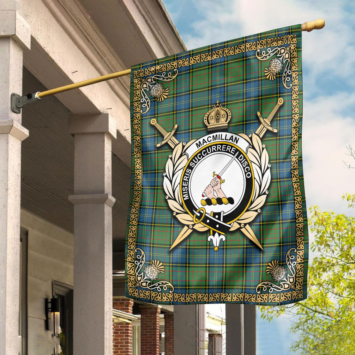 MacMillan Hunting Ancient Tartan Crest Garden Flag - Celtic Thistle Style