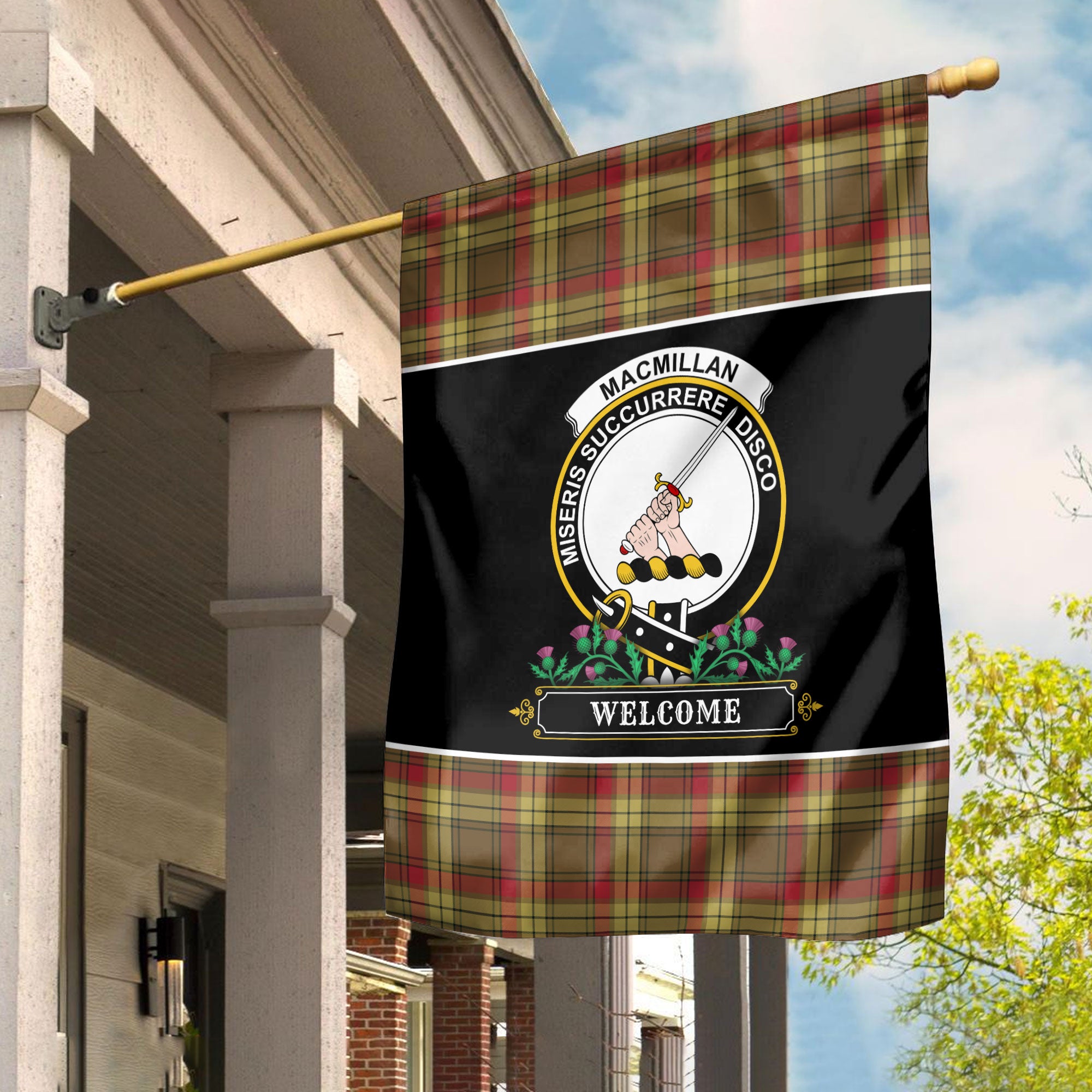 MacMillan Old Weathered Tartan Crest Garden Flag - Welcome Style