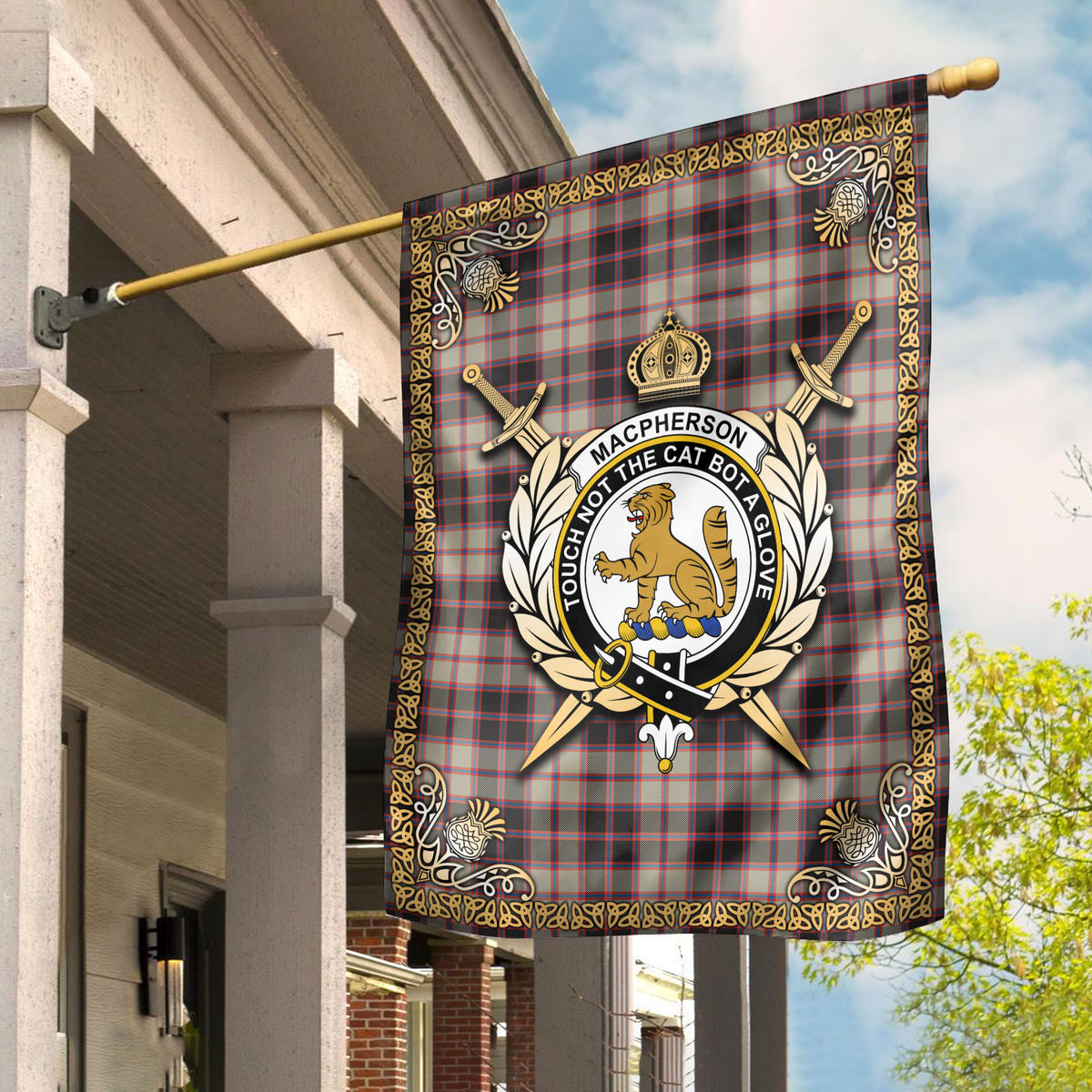 MacPherson Hunting Ancient Tartan Crest Garden Flag - Celtic Thistle Style