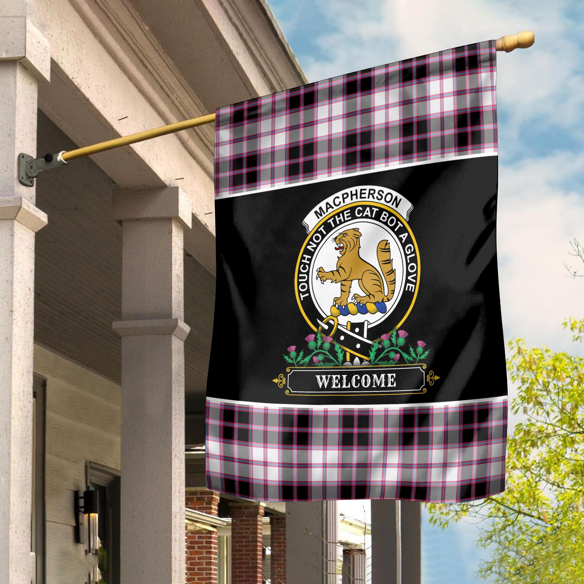 MacPherson Hunting Modern Tartan Crest Garden Flag - Welcome Style