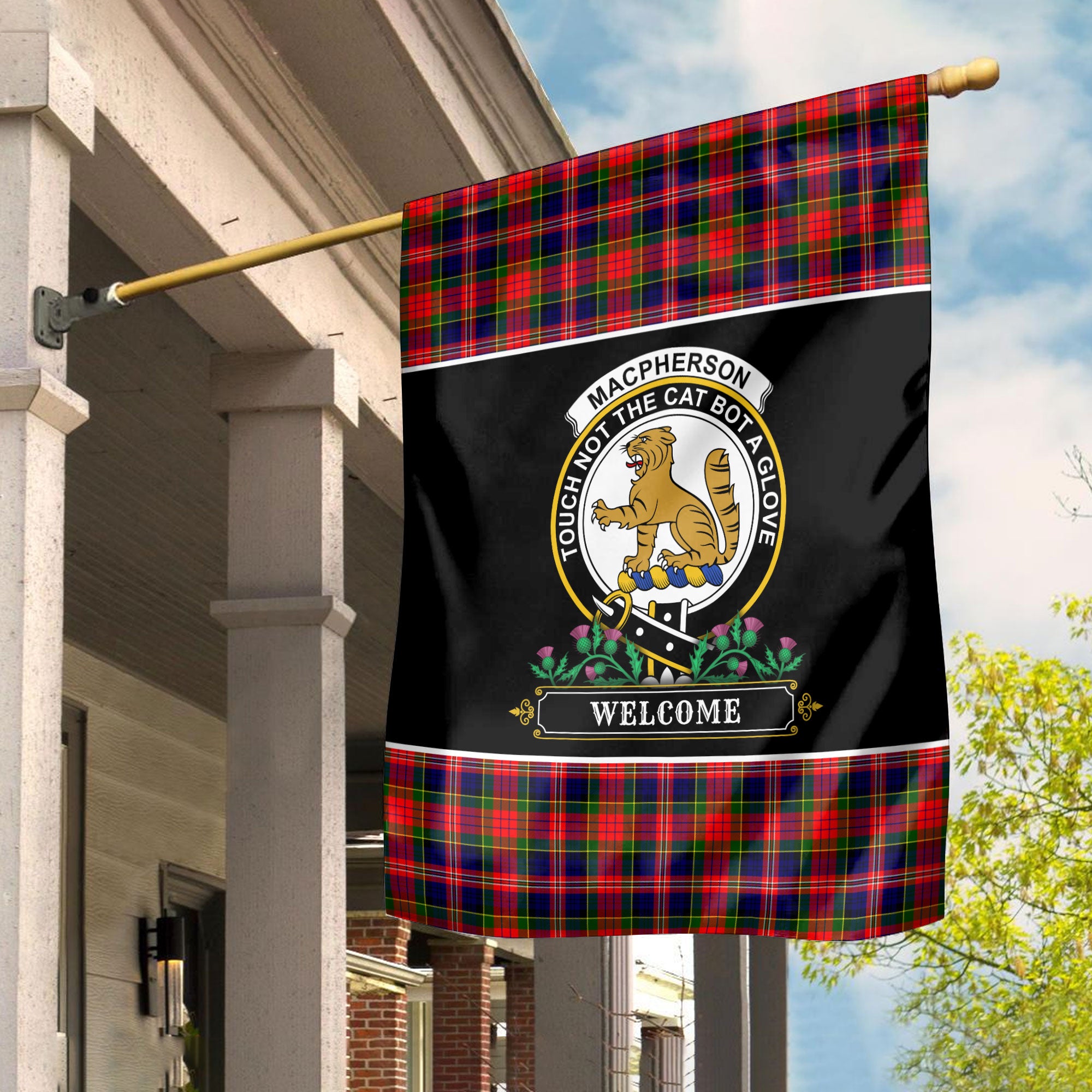 MacPherson Modern Tartan Crest Garden Flag - Welcome Style